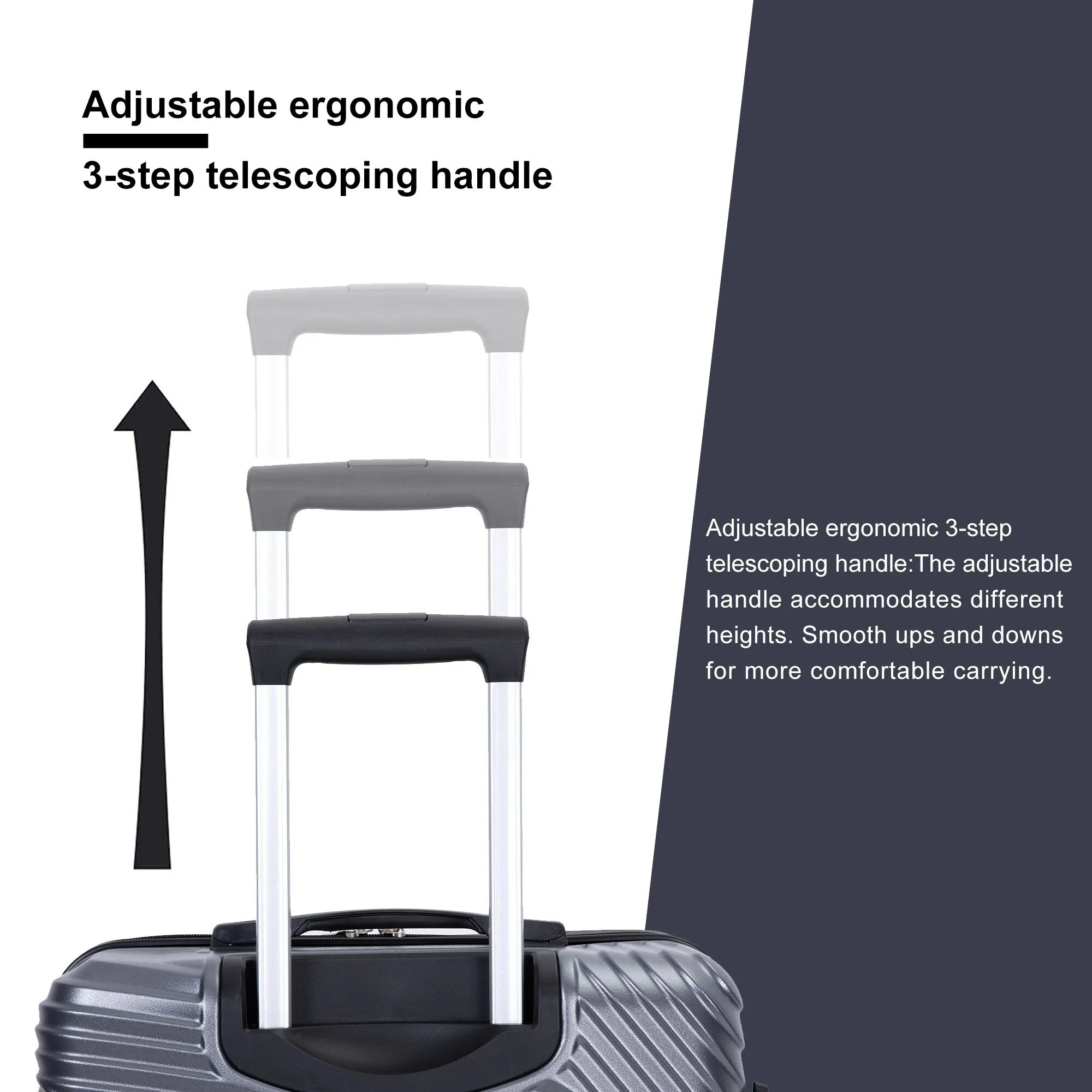 3 Pcs Luggage Sets w/Adjustable Pull Rod and Spinner Wheels & 2 Hooks