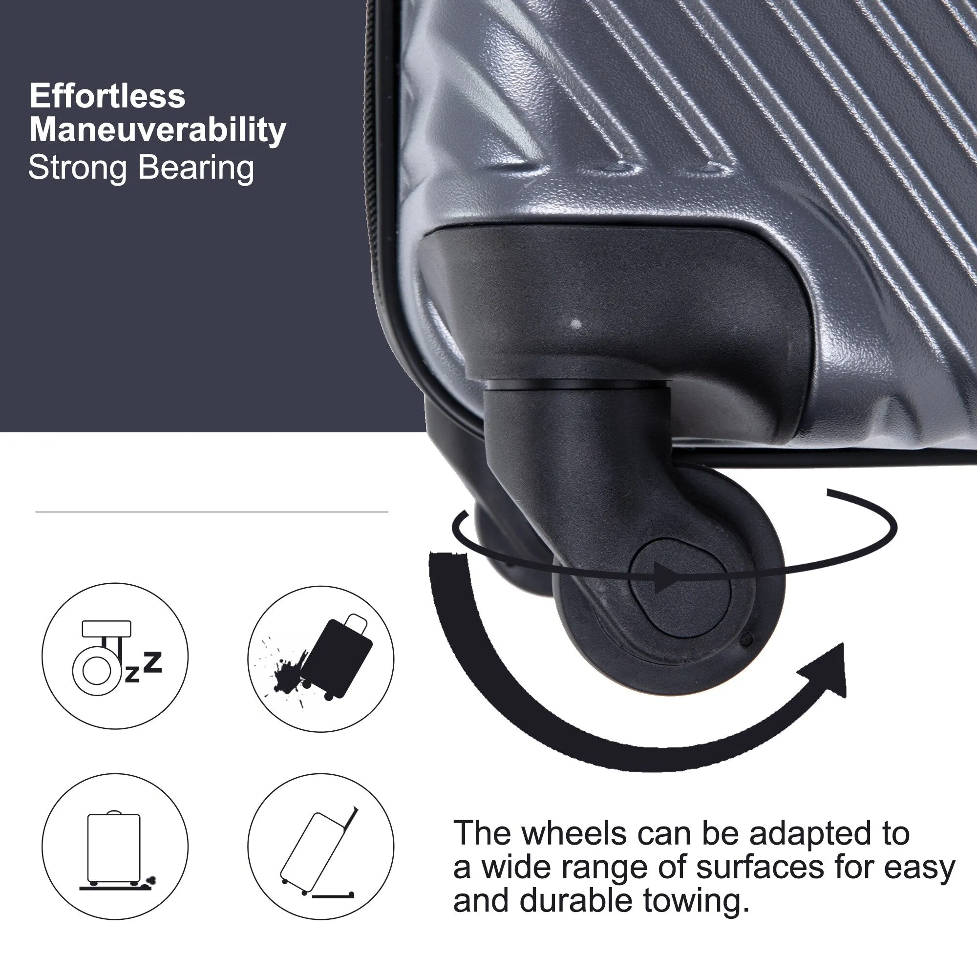 3 Pcs Luggage Sets w/Adjustable Pull Rod and Spinner Wheels & 2 Hooks