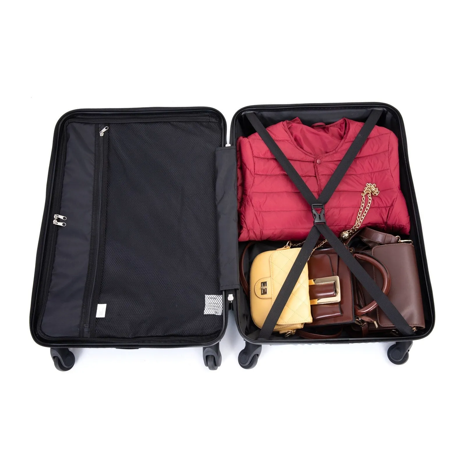 3 Pcs Luggage Sets w/Adjustable Pull Rod and Spinner Wheels & 2 Hooks
