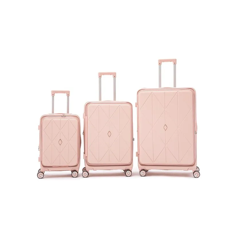 3 Piece 20/24/28 Luggage Sets, PC Lightweight & Durable Expandable,Pink