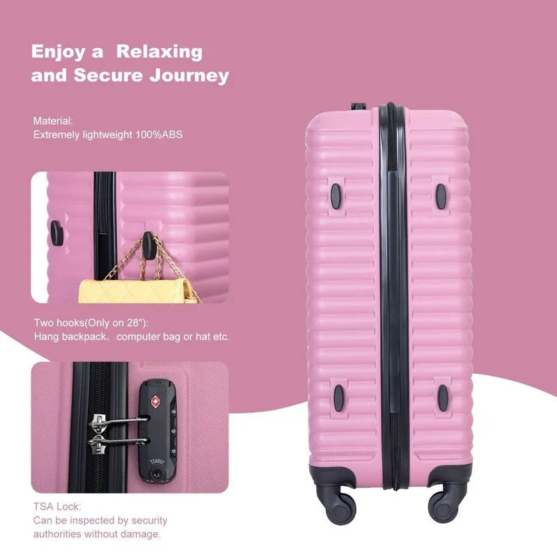 3 Piece ABS Lightweight Suitcase Luggage Sets with Two Hooks,TSA Lock