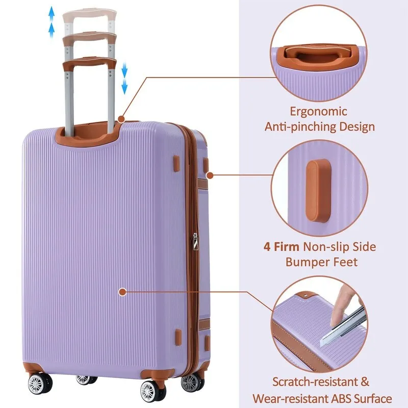 3 Piece double spinner Suitcase w/TSA Lock, Lightweight Hardshell Luggage Sets