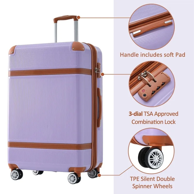 3 Piece double spinner Suitcase w/TSA Lock, Lightweight Hardshell Luggage Sets