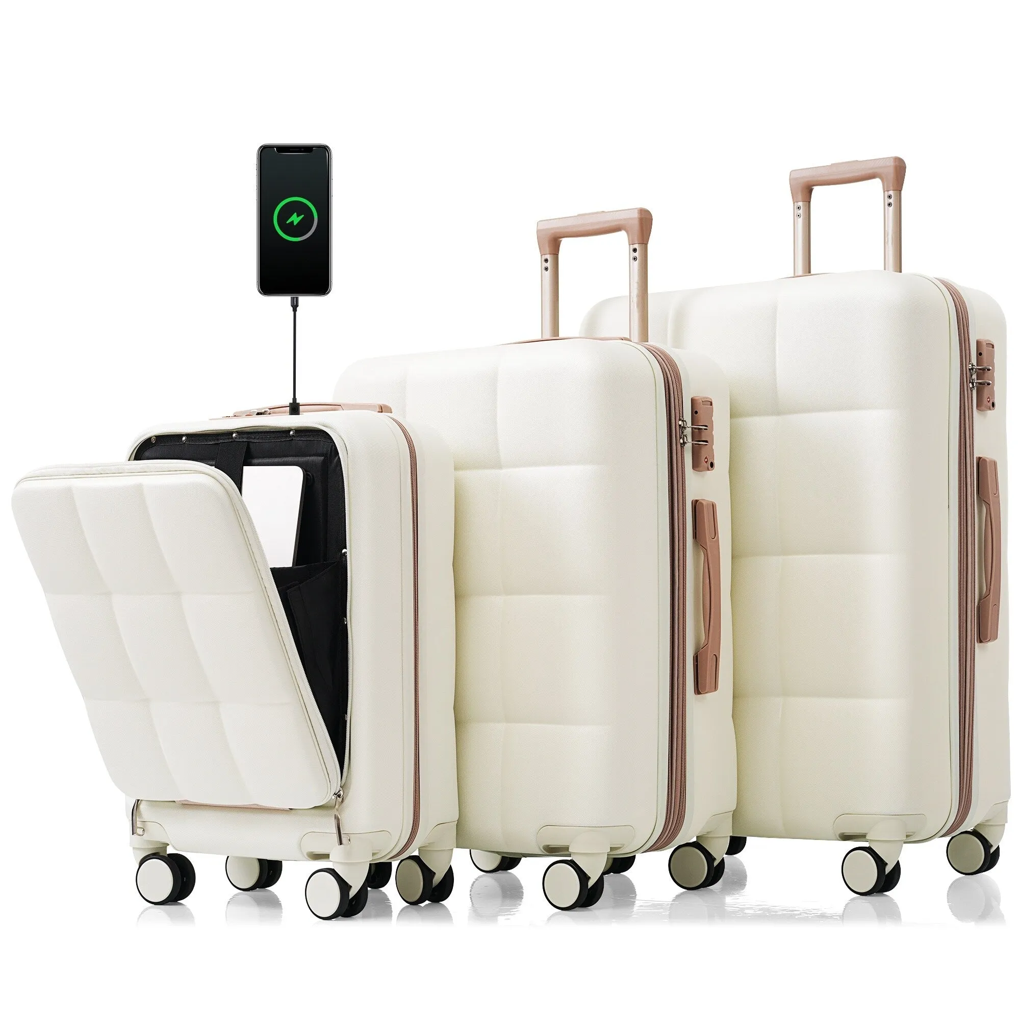3 Piece Expandable Luggage Set with USB Port & Spinner and Cup Holder