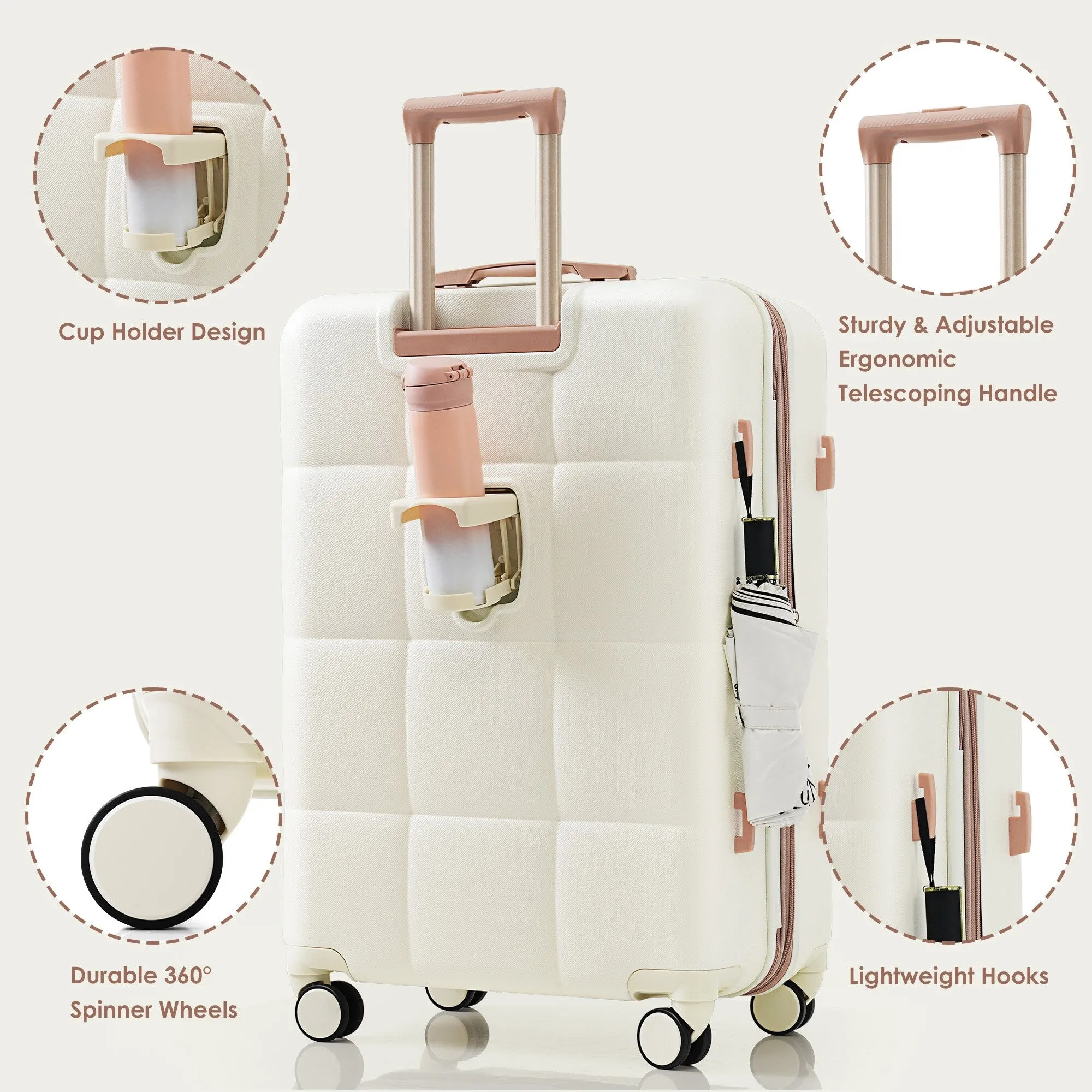 3 Piece Expandable Luggage Set with USB Port & Spinner and Cup Holder