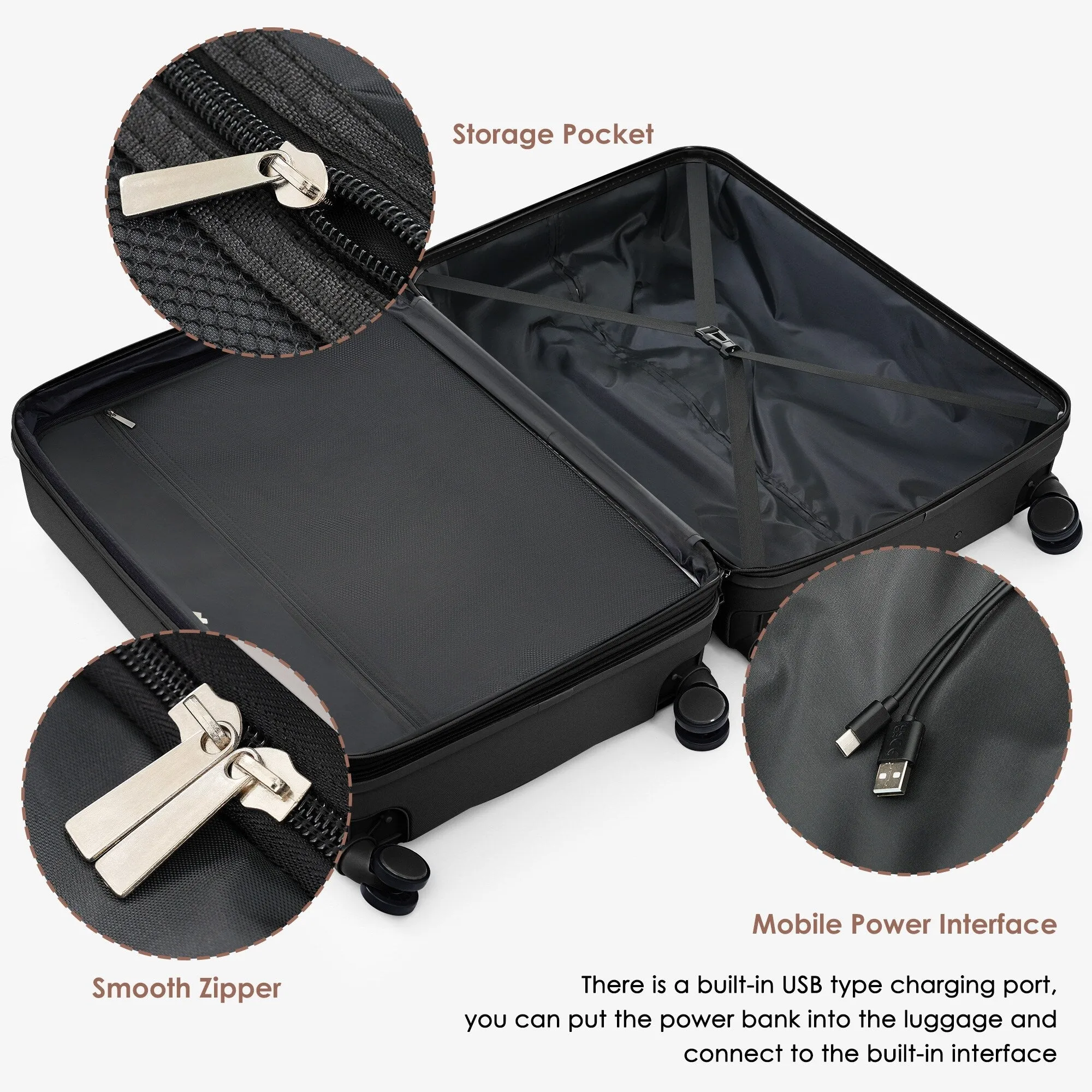 3 Piece Expandable Luggage Set with USB Port & Spinner and Cup Holder