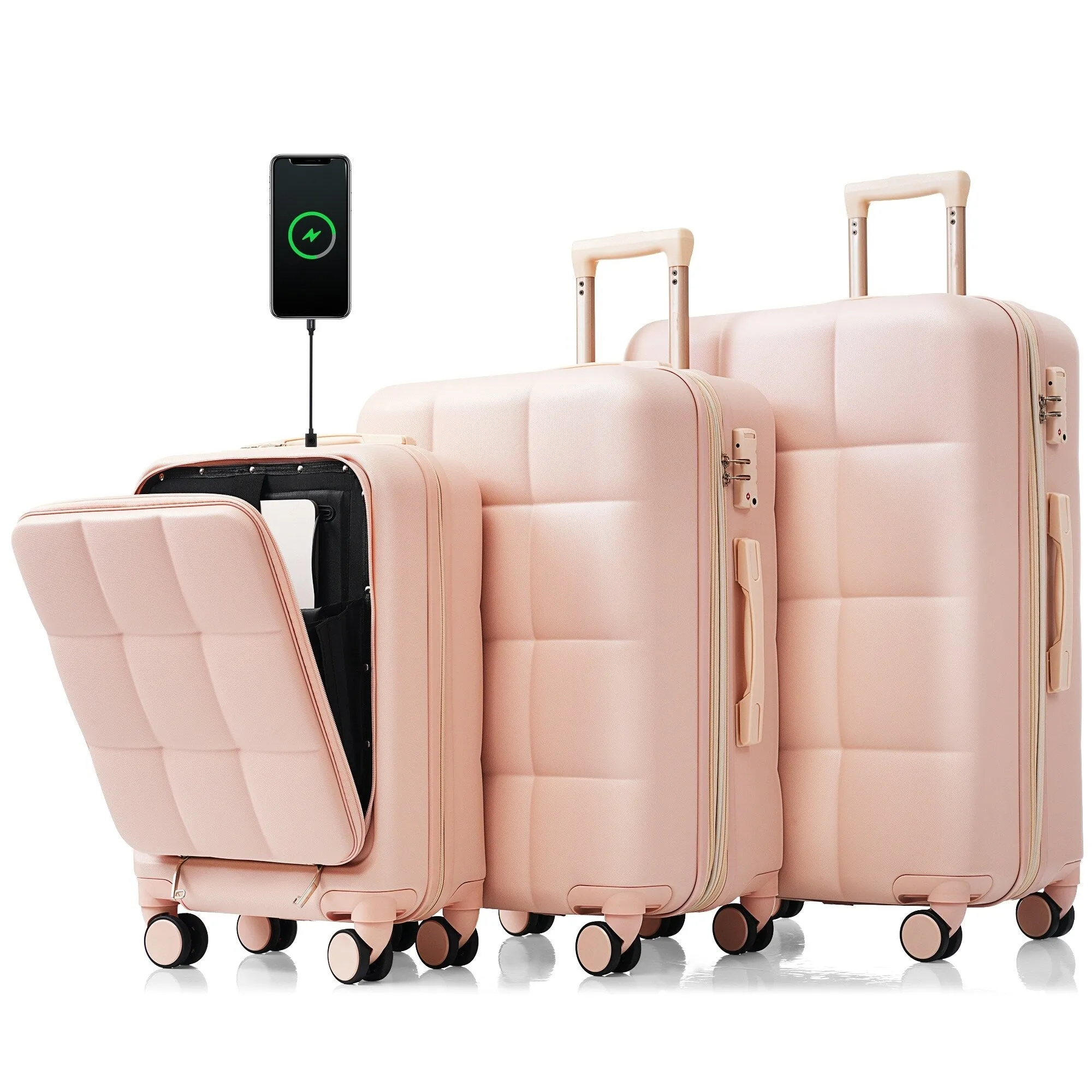 3 Piece Expandable Luggage Set with USB Port & Spinner and Cup Holder
