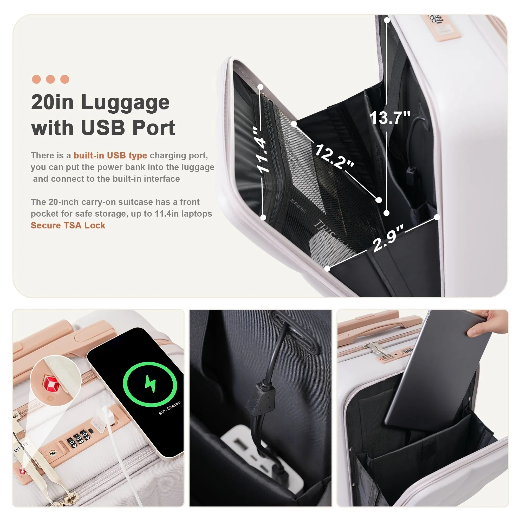 3 Piece Expandable Luggage Set with USB Port & Spinner and Cup Holder
