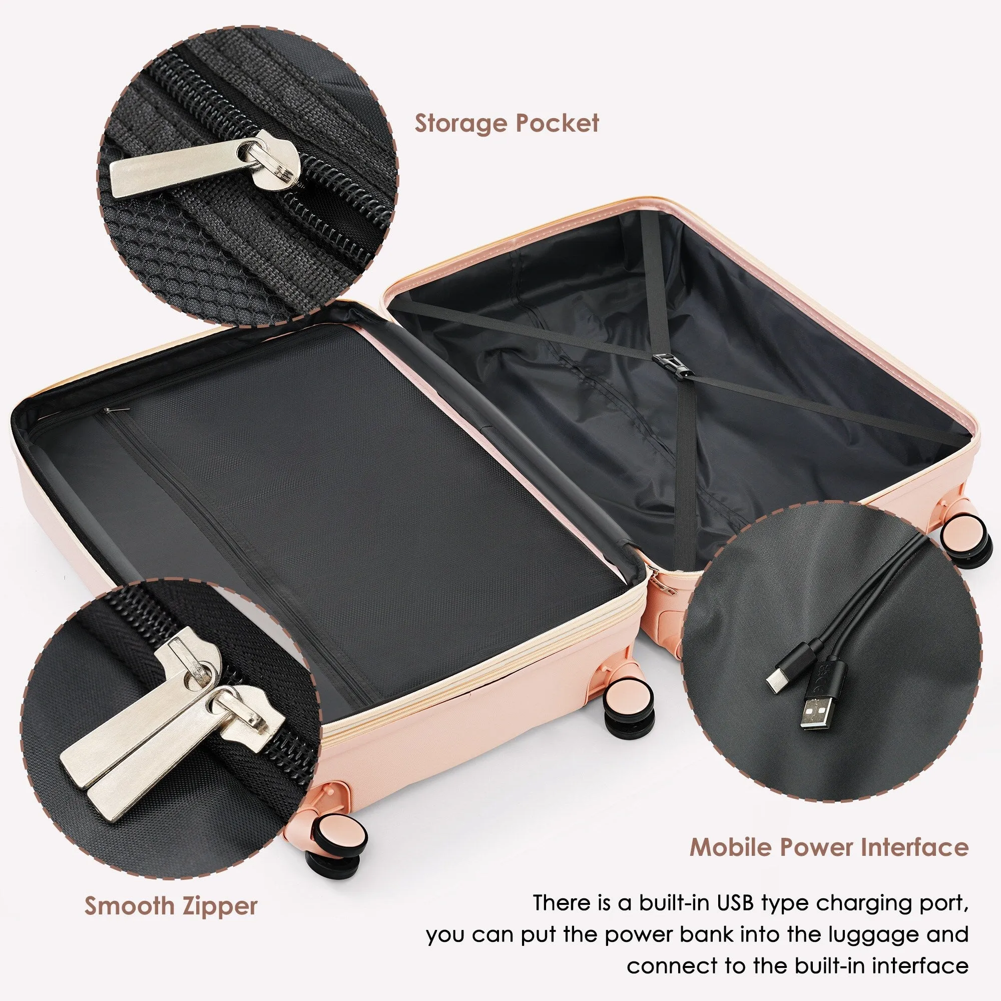 3 Piece Expandable Luggage Set with USB Port & Spinner and Cup Holder