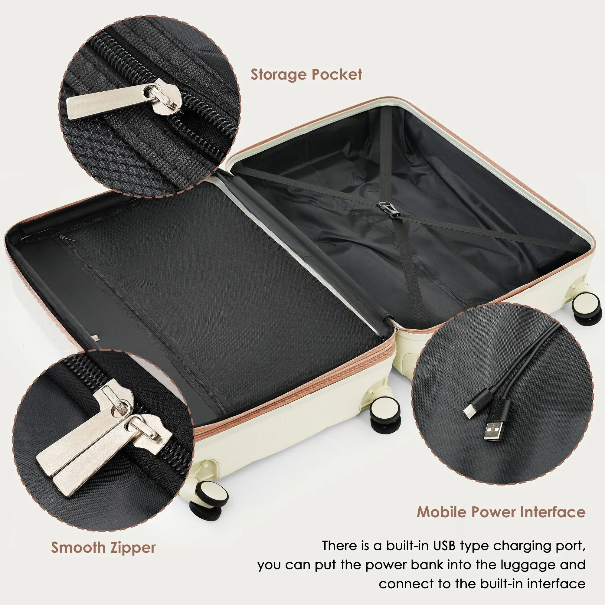 3 Piece Expandable Luggage Set with USB Port & Spinner and Cup Holder