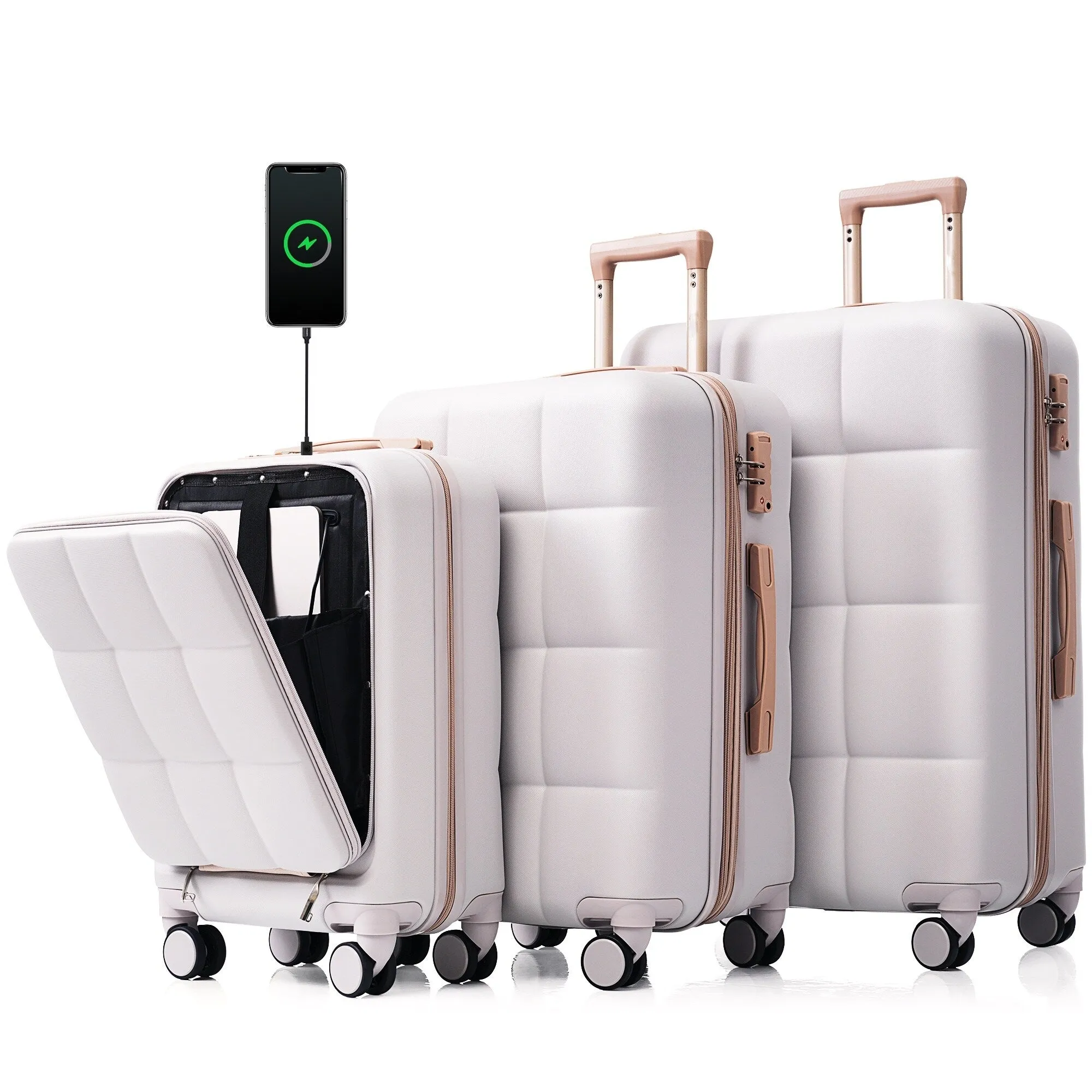 3 Piece Expandable Luggage Set with USB Port & Spinner and Cup Holder