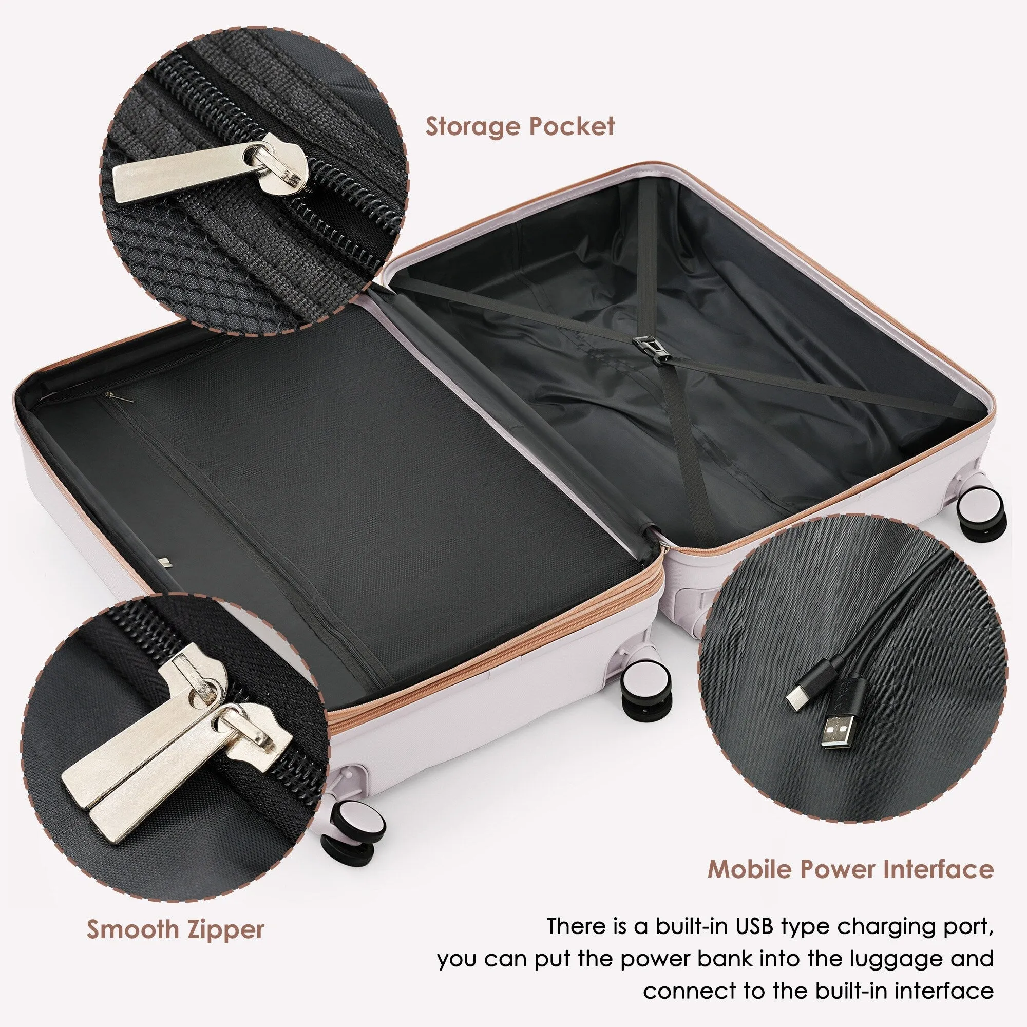 3 Piece Expandable Luggage Set with USB Port & Spinner and Cup Holder