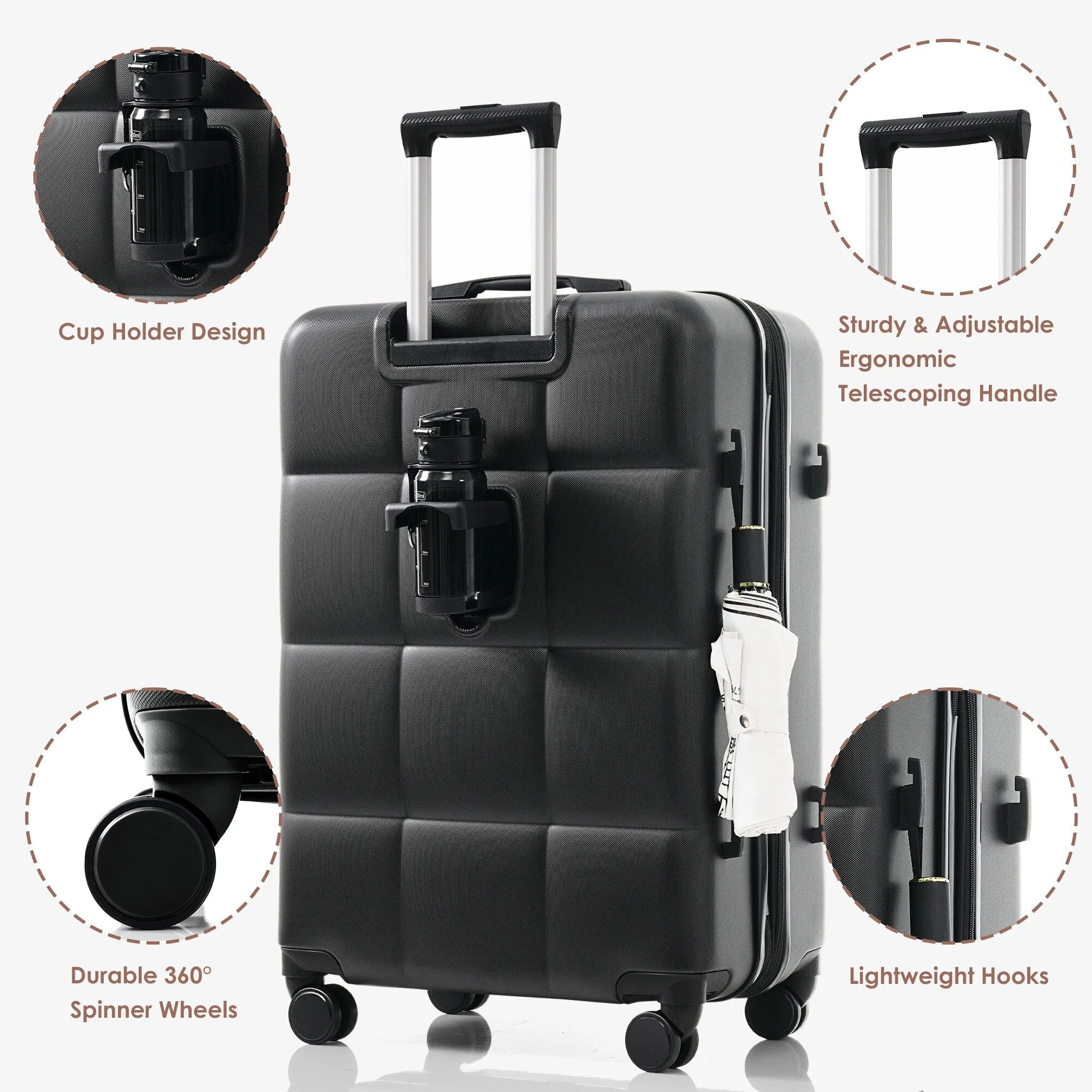 3 Piece Expandable Luggage Set with USB Port & Spinner and Cup Holder