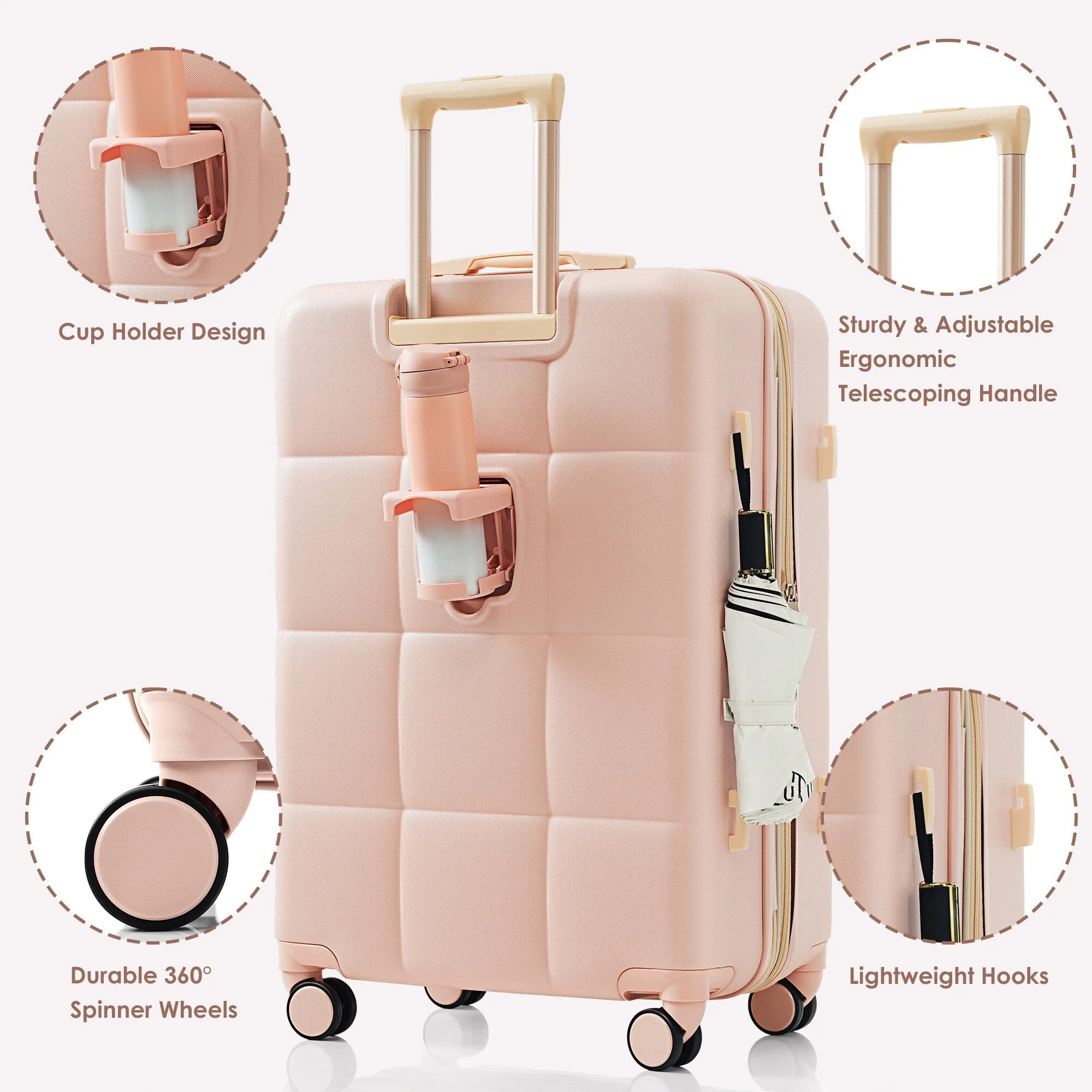 3 Piece Expandable Luggage Set with USB Port & Spinner and Cup Holder