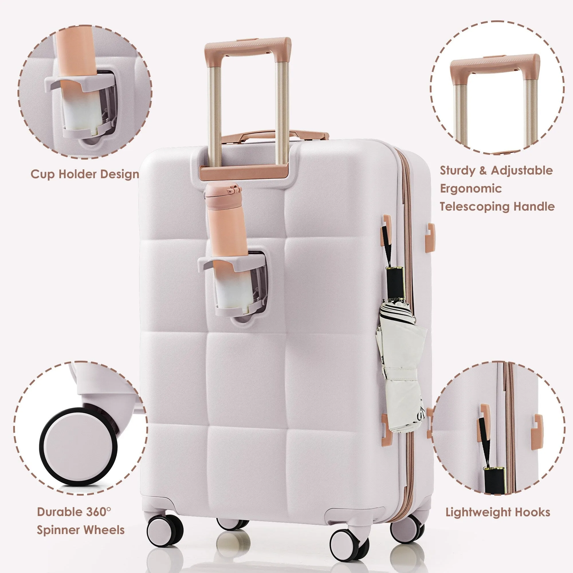 3 Piece Expandable Luggage Set with USB Port & Spinner and Cup Holder