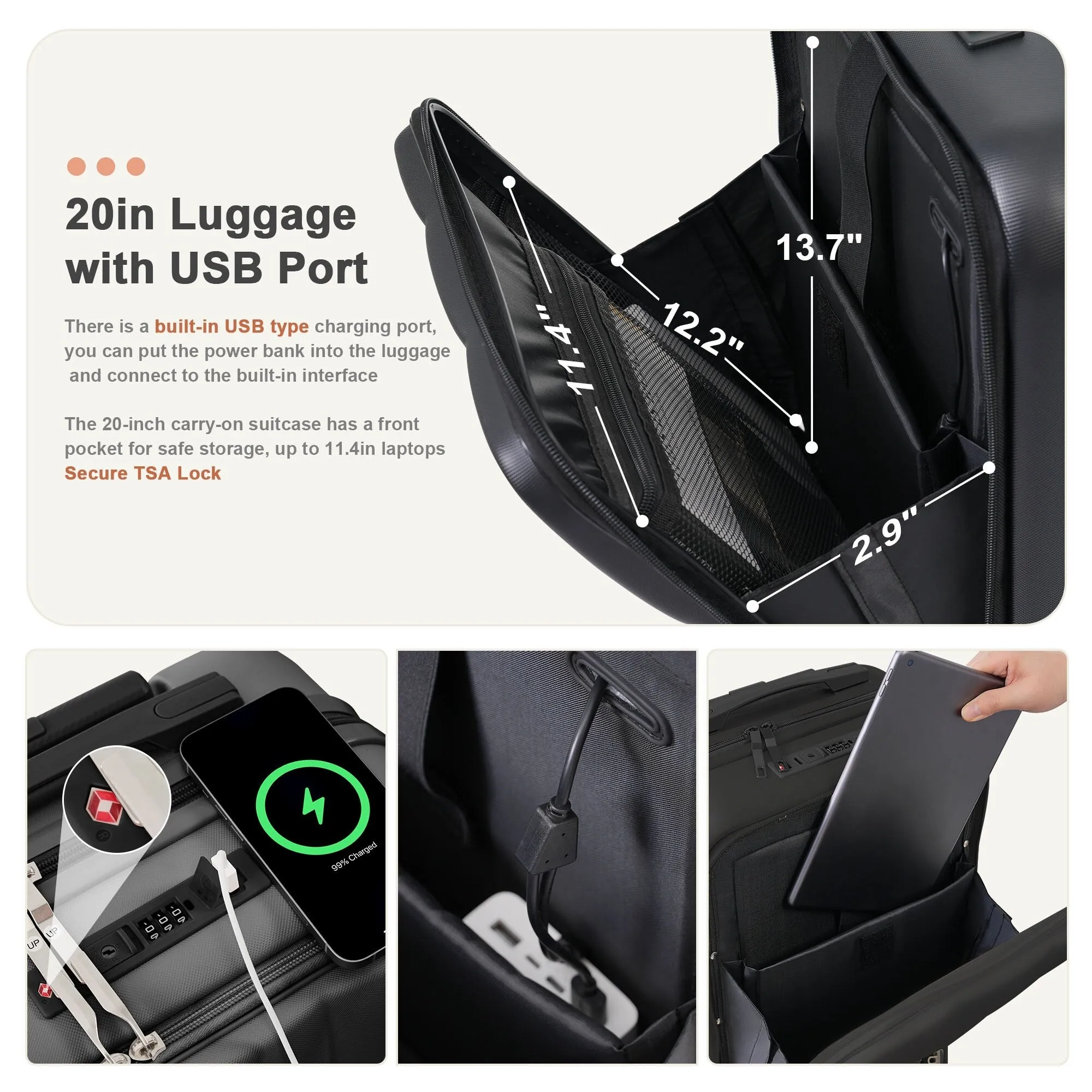 3 Piece Expandable Luggage Set with USB Port & Spinner and Cup Holder