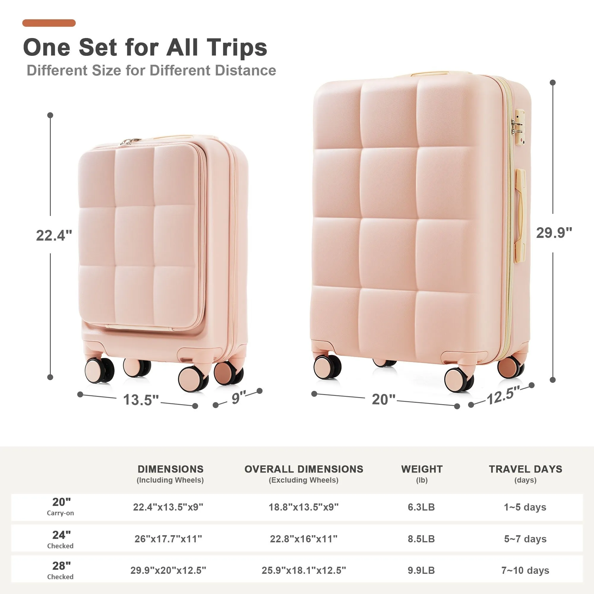 3 Piece Expandable Luggage Set with USB Port & Spinner and Cup Holder