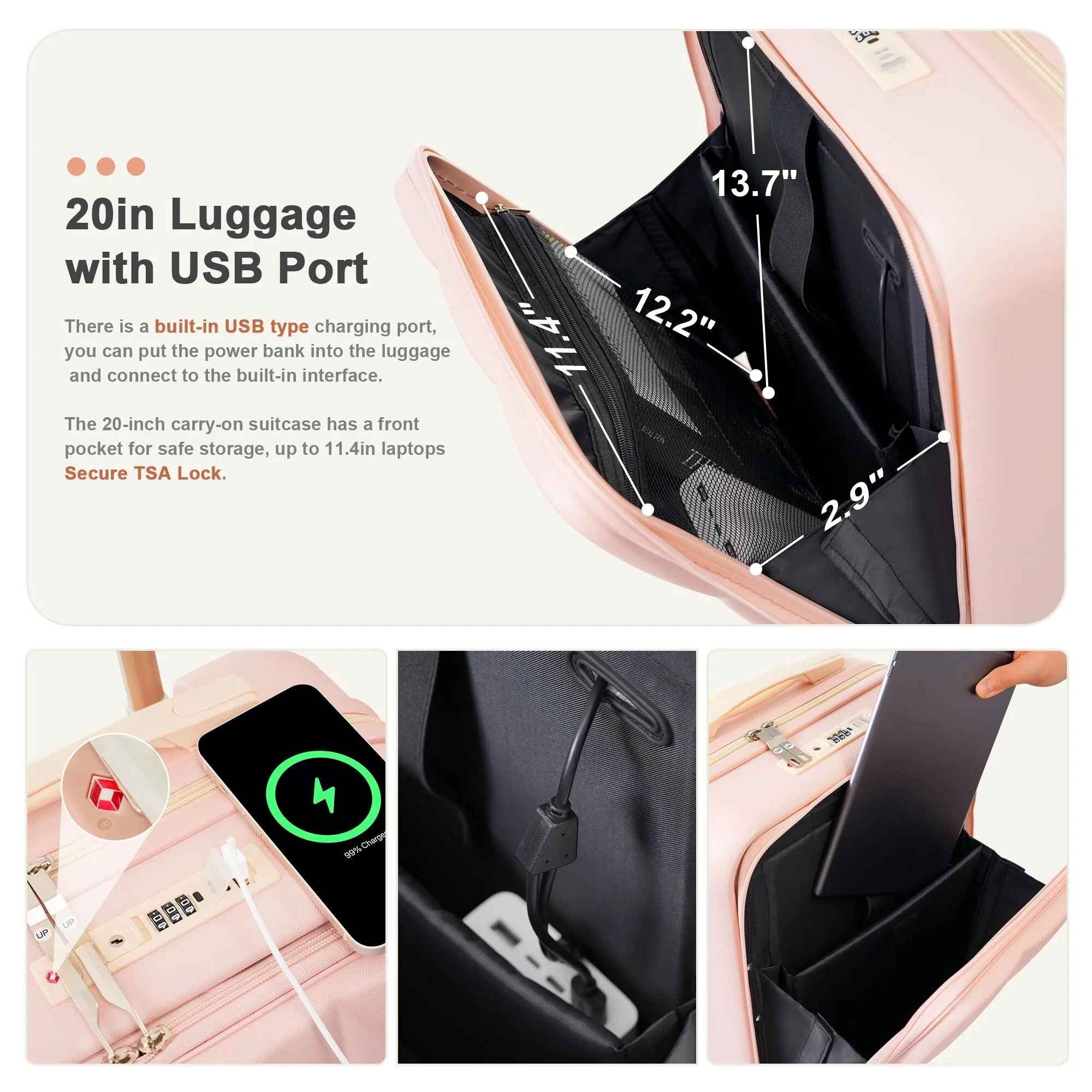 3 Piece Expandable Luggage Set with USB Port & Spinner and Cup Holder