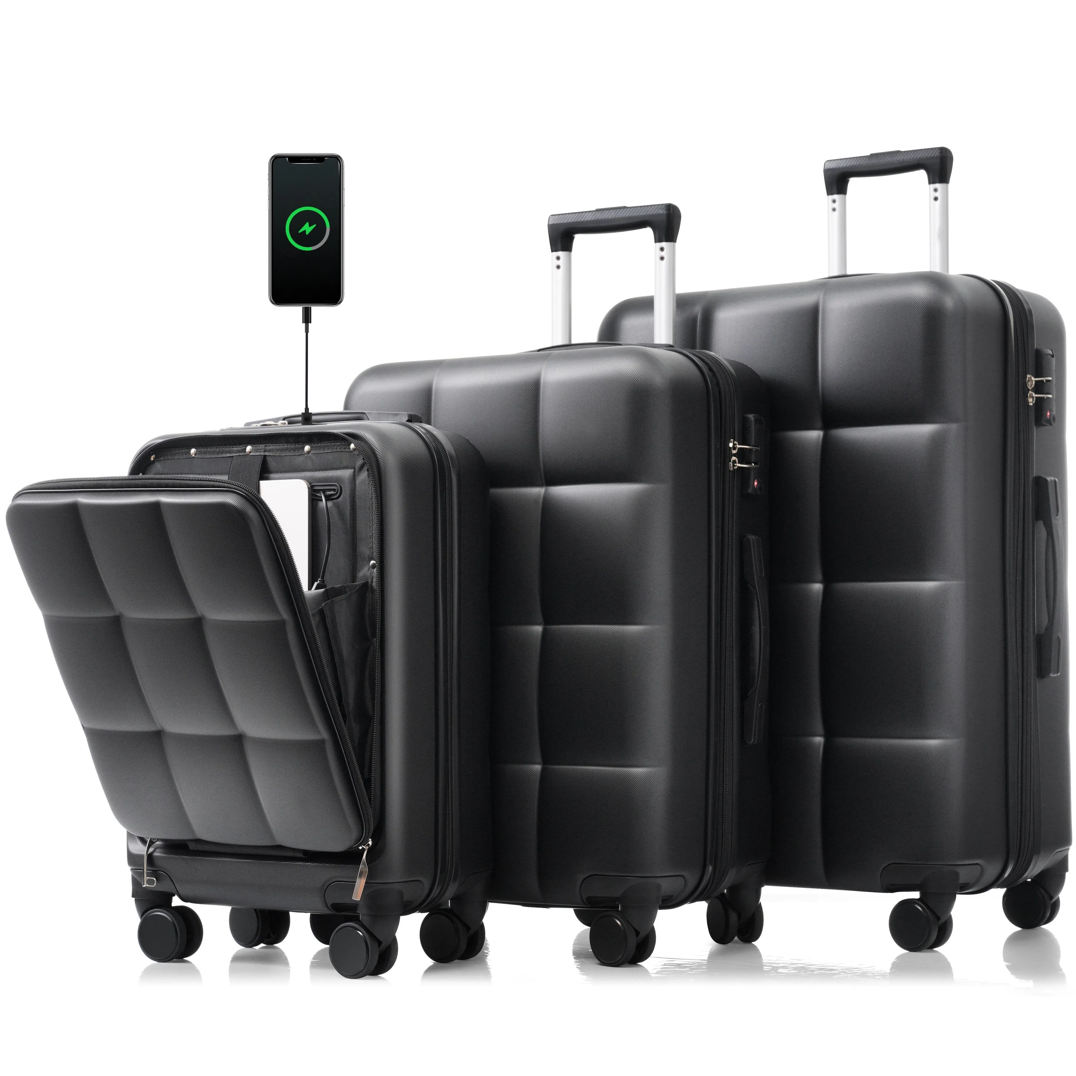 3 Piece Expandable Luggage Set with USB Port & Spinner and Cup Holder