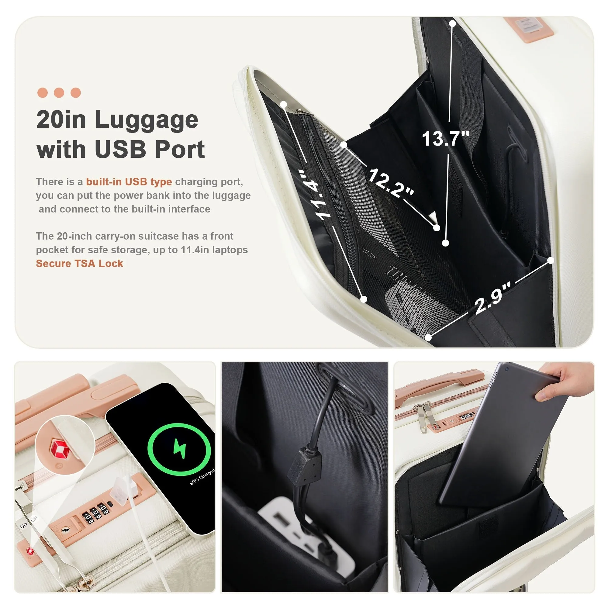 3 Piece Expandable Luggage Set with USB Port & Spinner and Cup Holder