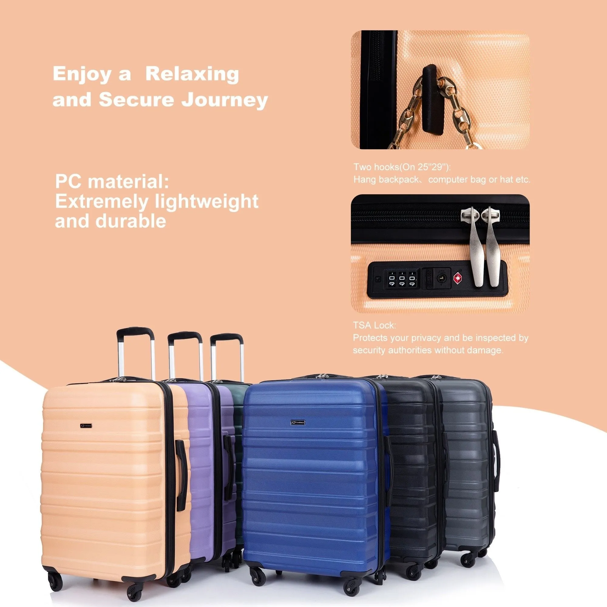 3-Piece Lightweight Luggage Set with TSA Lock and Spinner Wheels