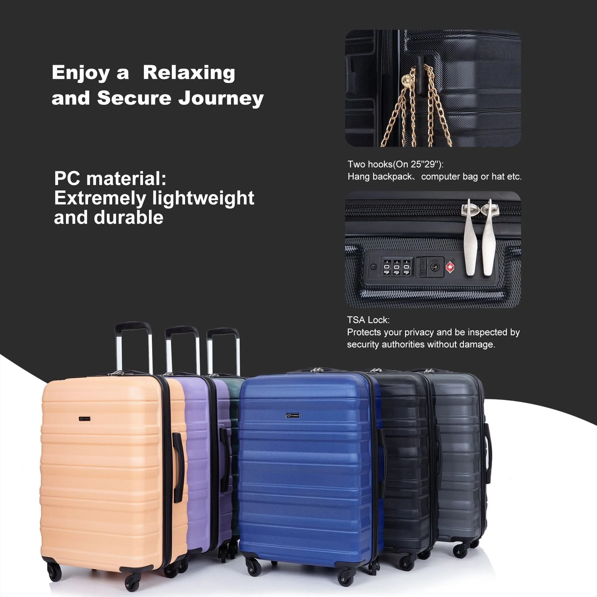 3-Piece Lightweight Luggage Set with TSA Lock and Spinner Wheels