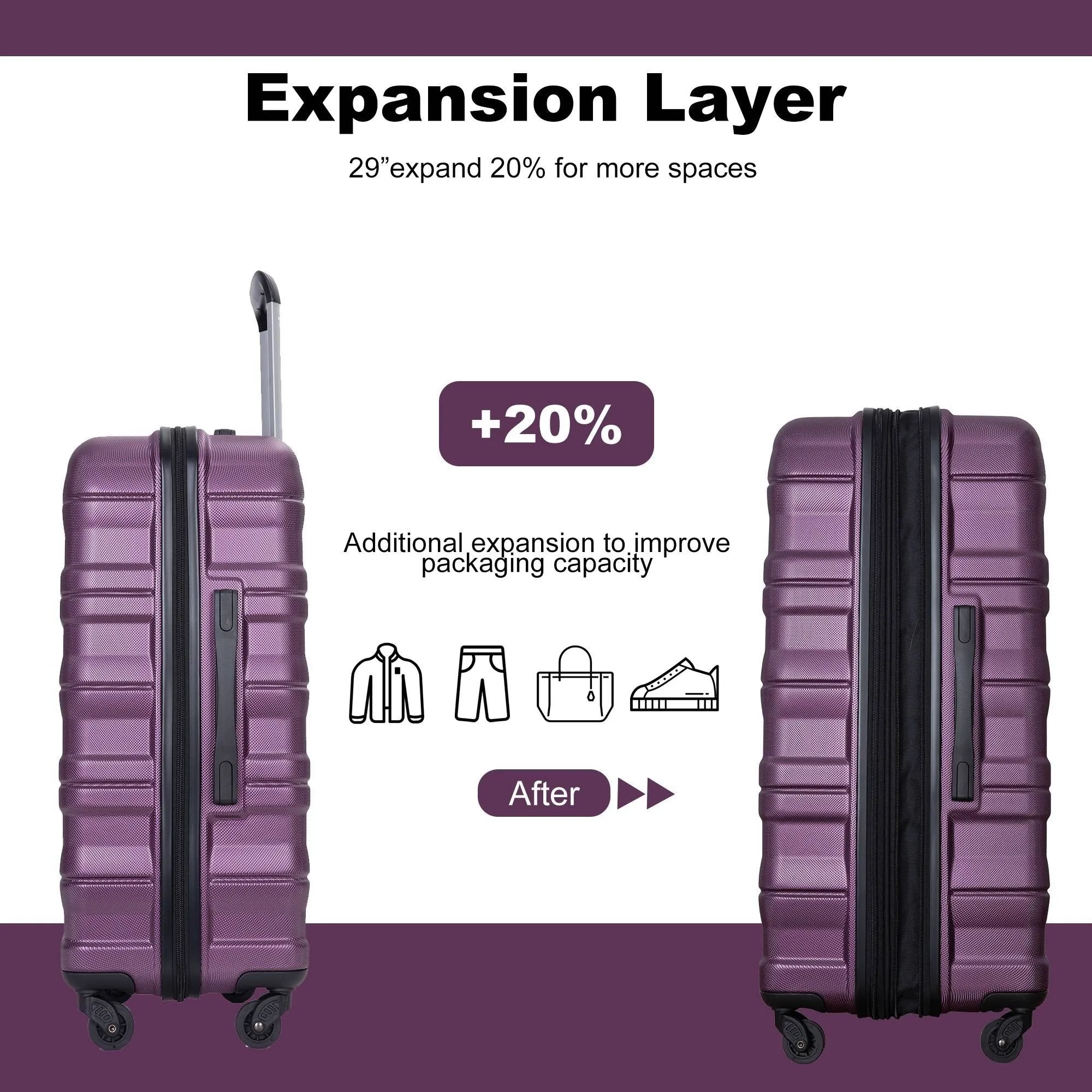 3-Piece Lightweight Luggage Set with TSA Lock and Spinner Wheels