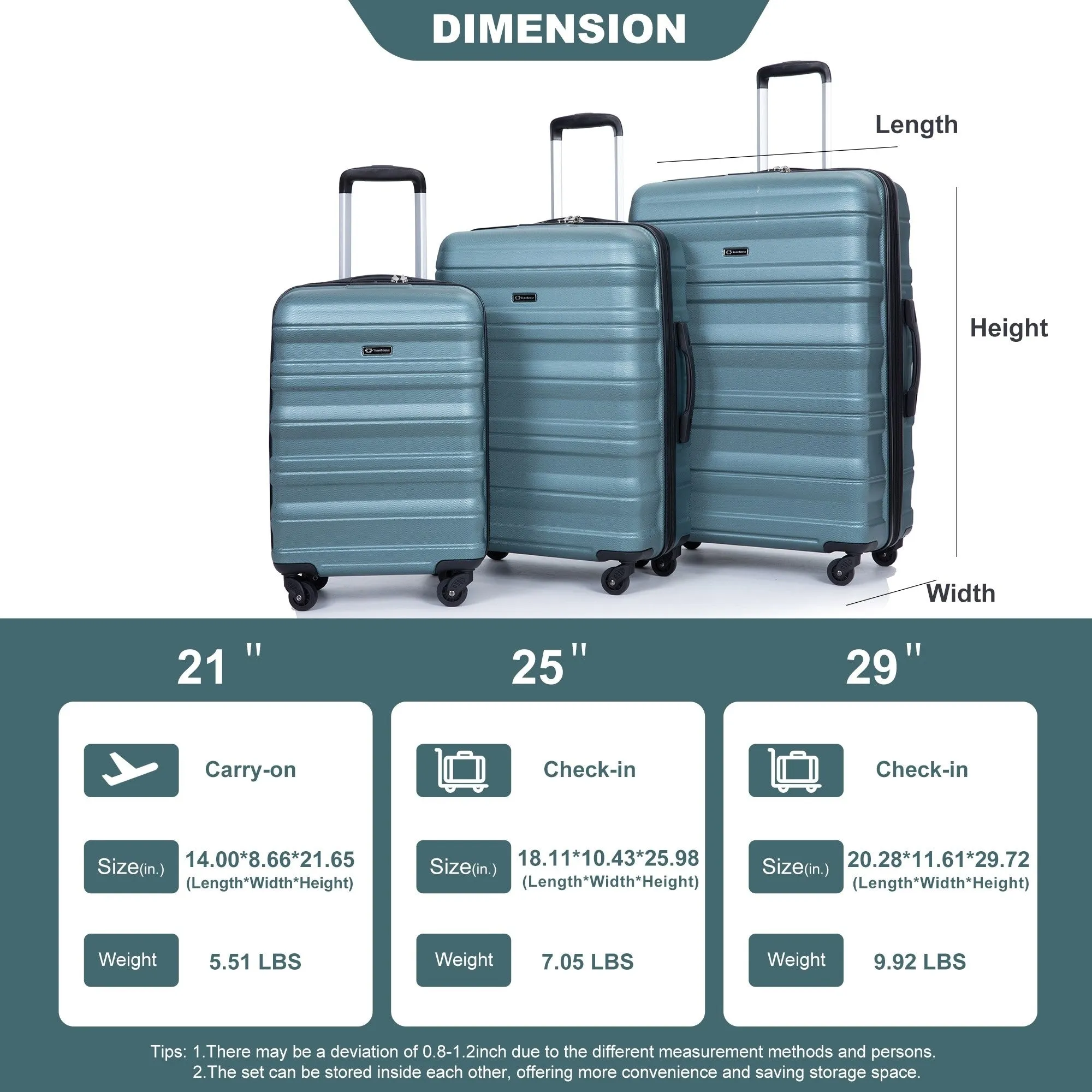 3-Piece Lightweight Luggage Set with TSA Lock and Spinner Wheels