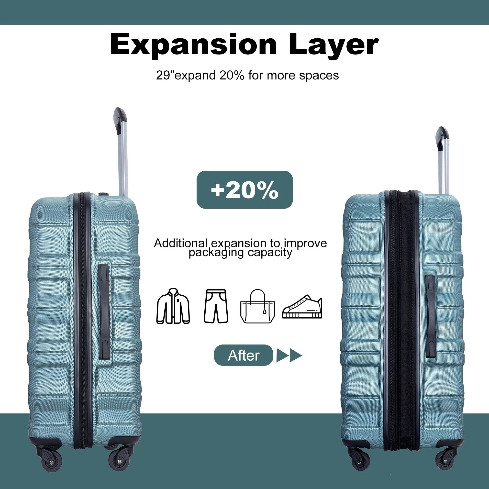 3-Piece Lightweight Luggage Set with TSA Lock and Spinner Wheels