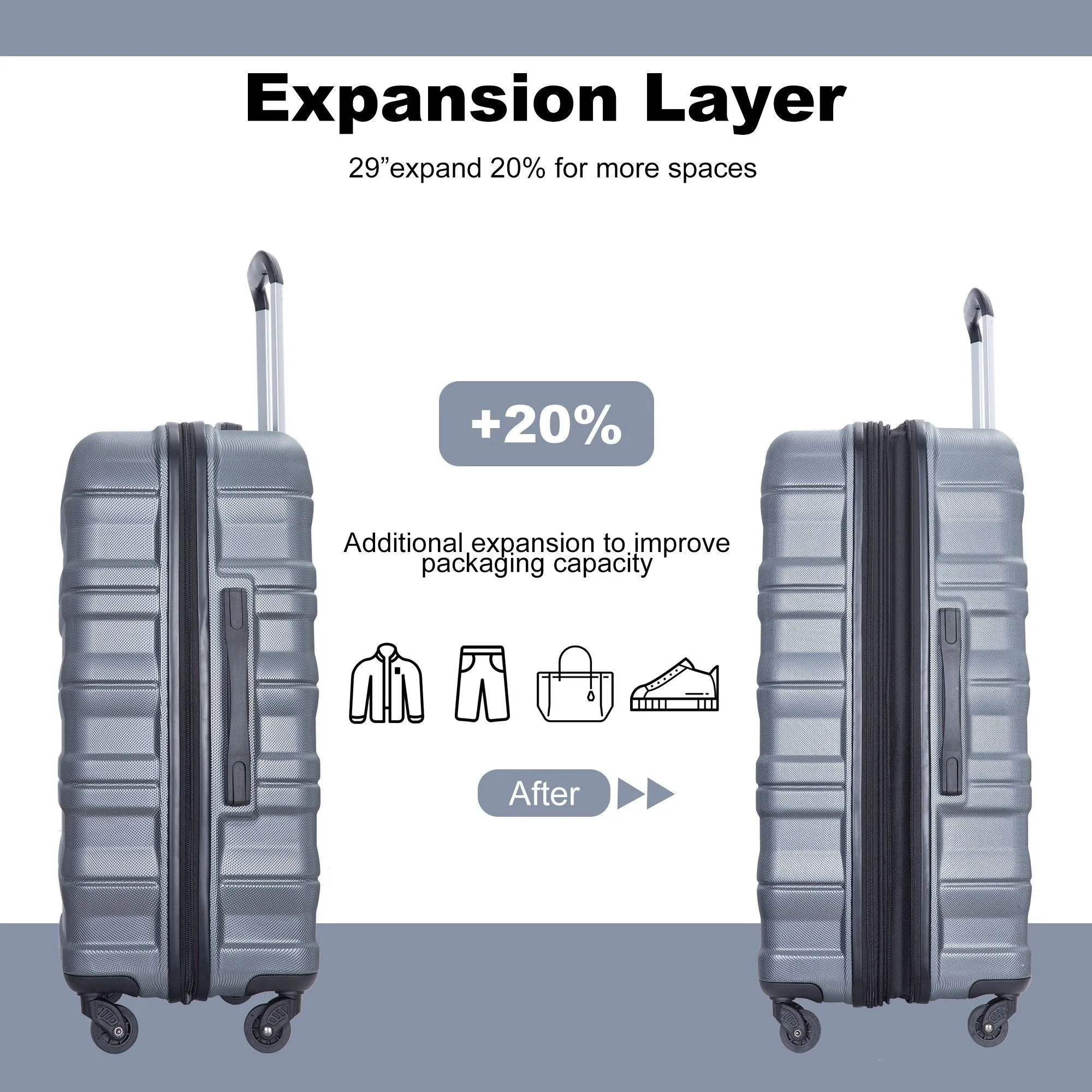 3-Piece Lightweight Luggage Set with TSA Lock and Spinner Wheels