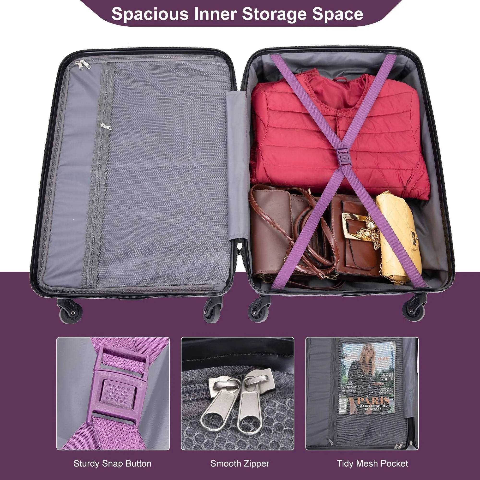 3-Piece Lightweight Luggage Set with TSA Lock and Spinner Wheels