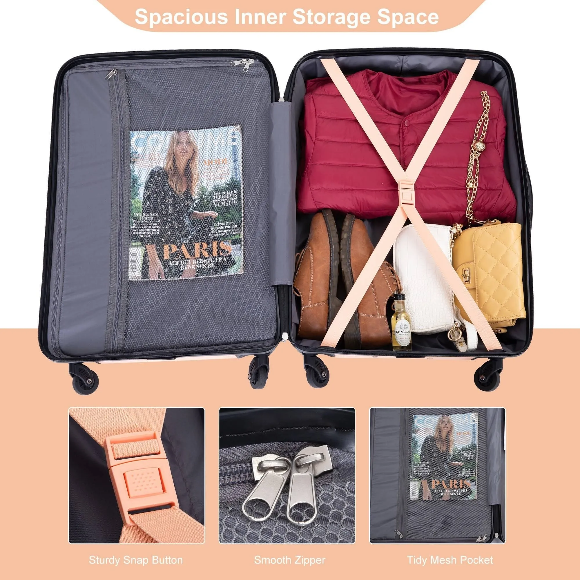 3-Piece Lightweight Luggage Set with TSA Lock and Spinner Wheels