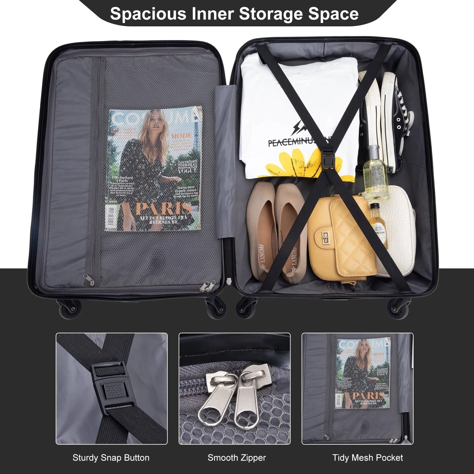 3-Piece Lightweight Luggage Set with TSA Lock and Spinner Wheels