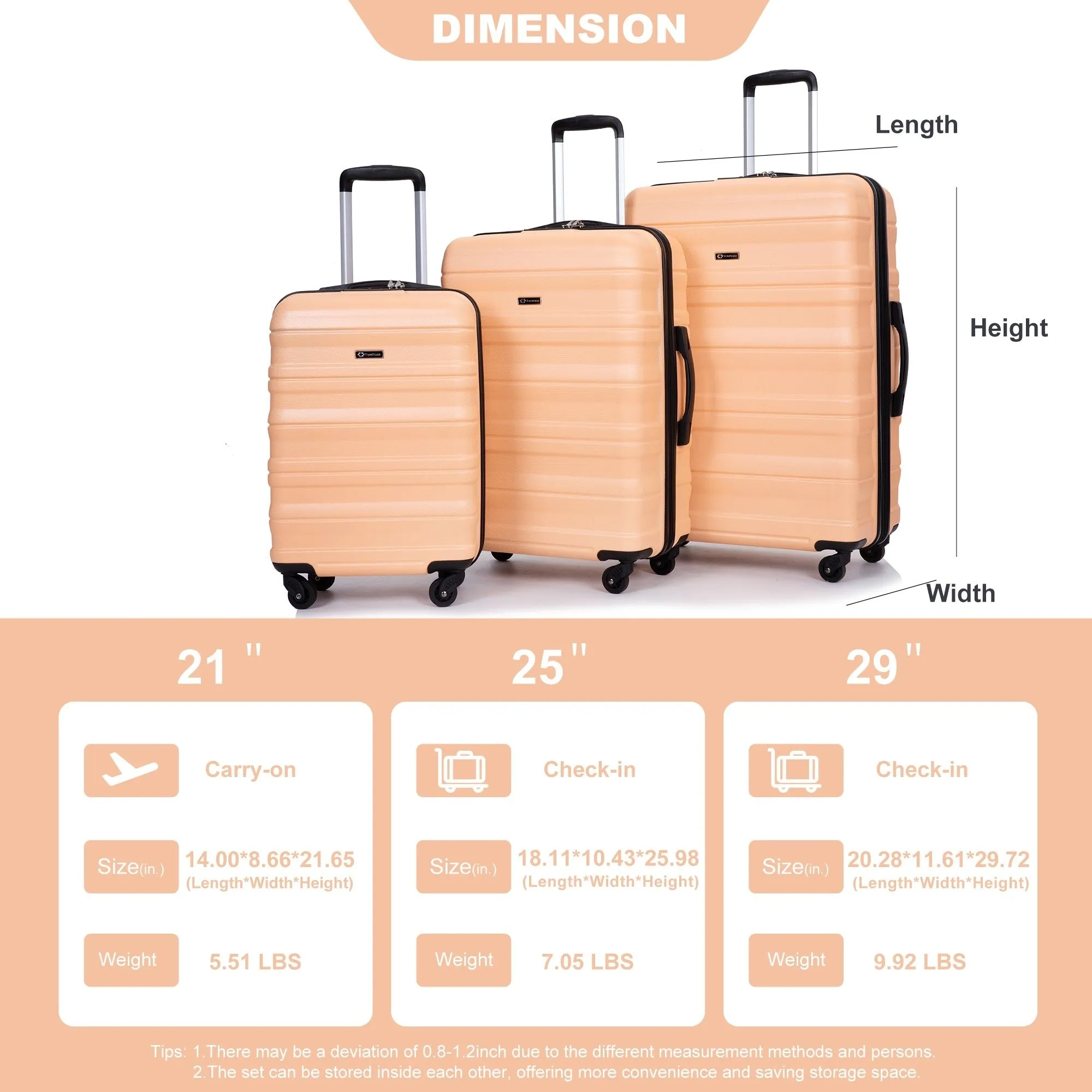 3-Piece Lightweight Luggage Set with TSA Lock and Spinner Wheels
