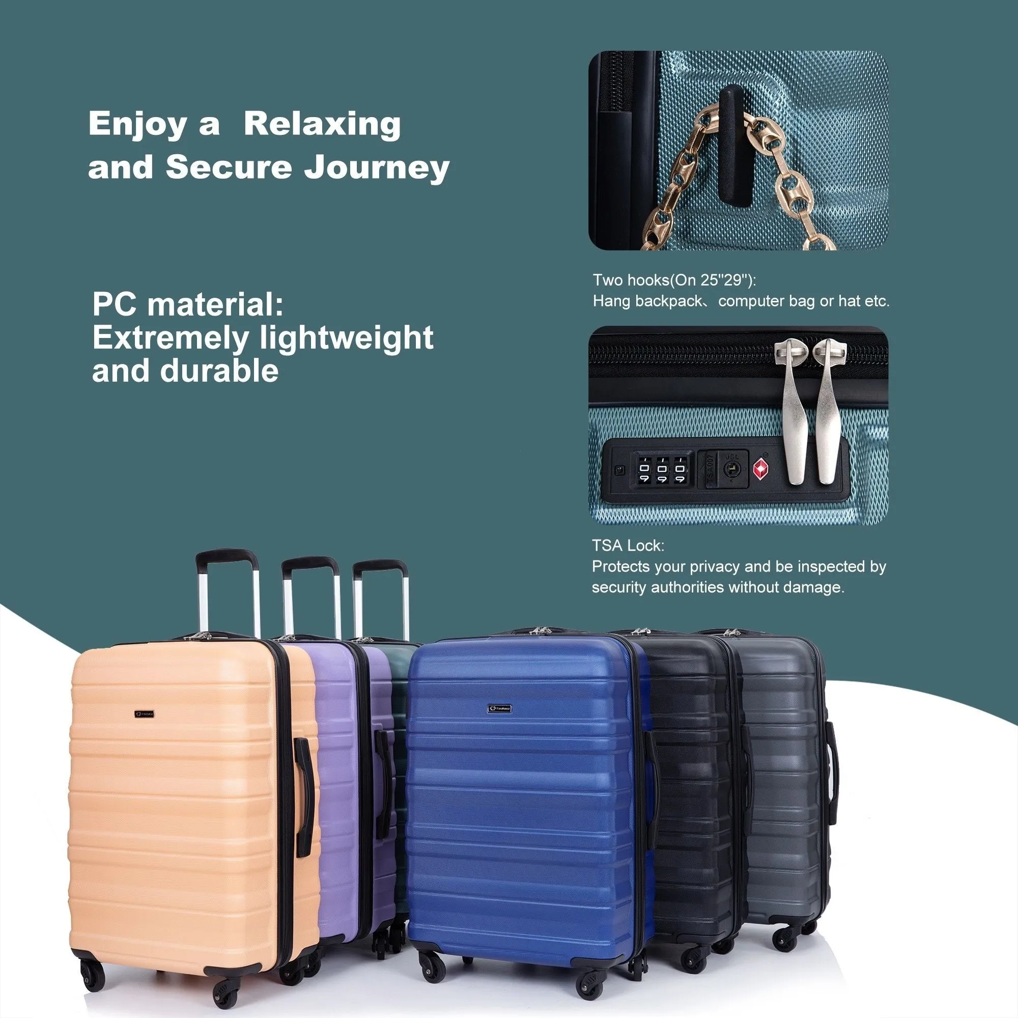 3-Piece Lightweight Luggage Set with TSA Lock and Spinner Wheels