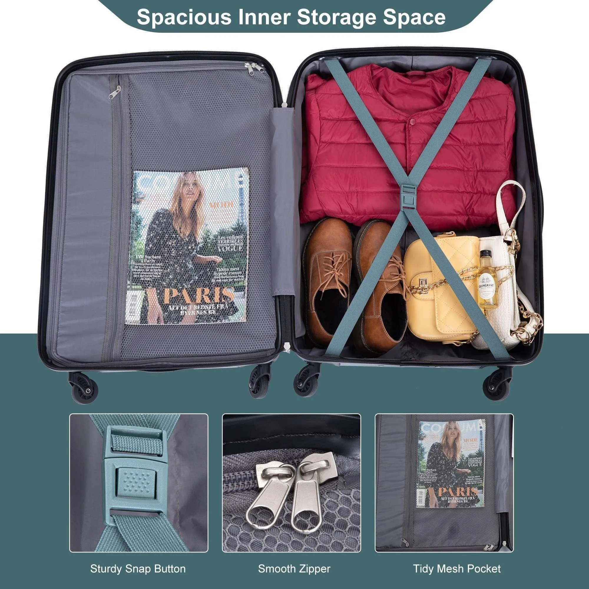 3-Piece Lightweight Luggage Set with TSA Lock and Spinner Wheels