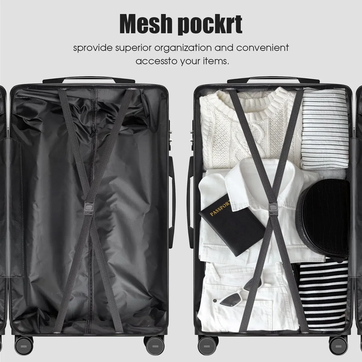 3 Piece Luggage Sets Hard Shell Luggage Sets with Spinner Wheels TSA Lock, 20in/24in/28in