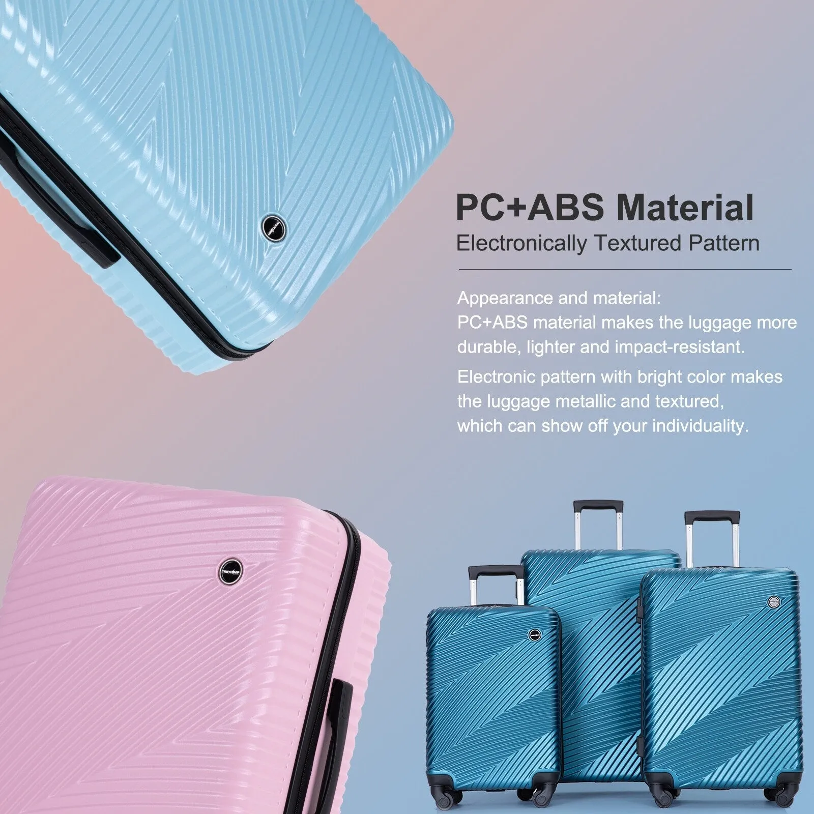 3 Piece Luggage Sets PC ABS Lightweight Suitcase with Two Hooks, Spinner Wheels, (20/24/28)