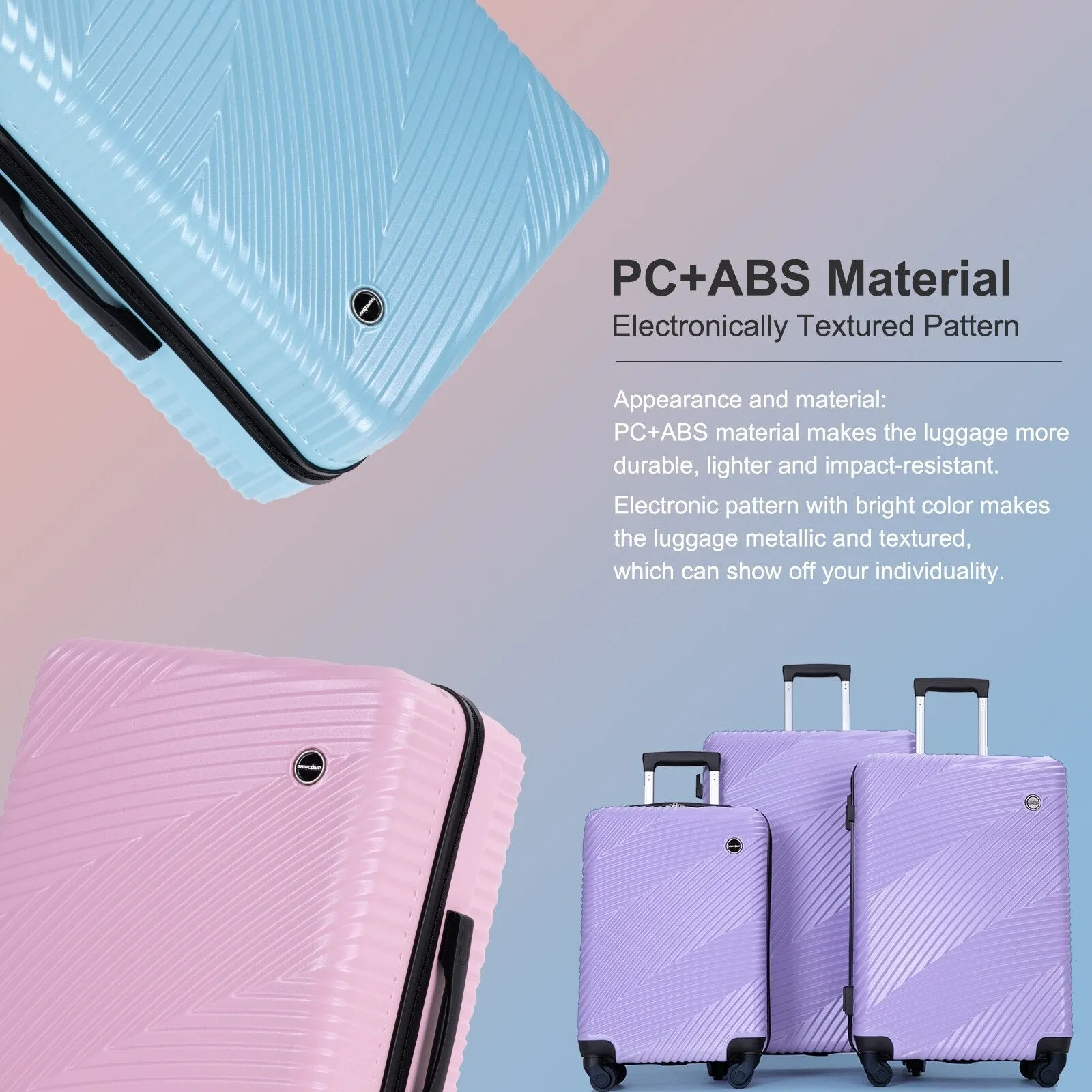 3 Piece Luggage Sets PC ABS Lightweight Suitcase with Two Hooks, Spinner Wheels, (20/24/28)