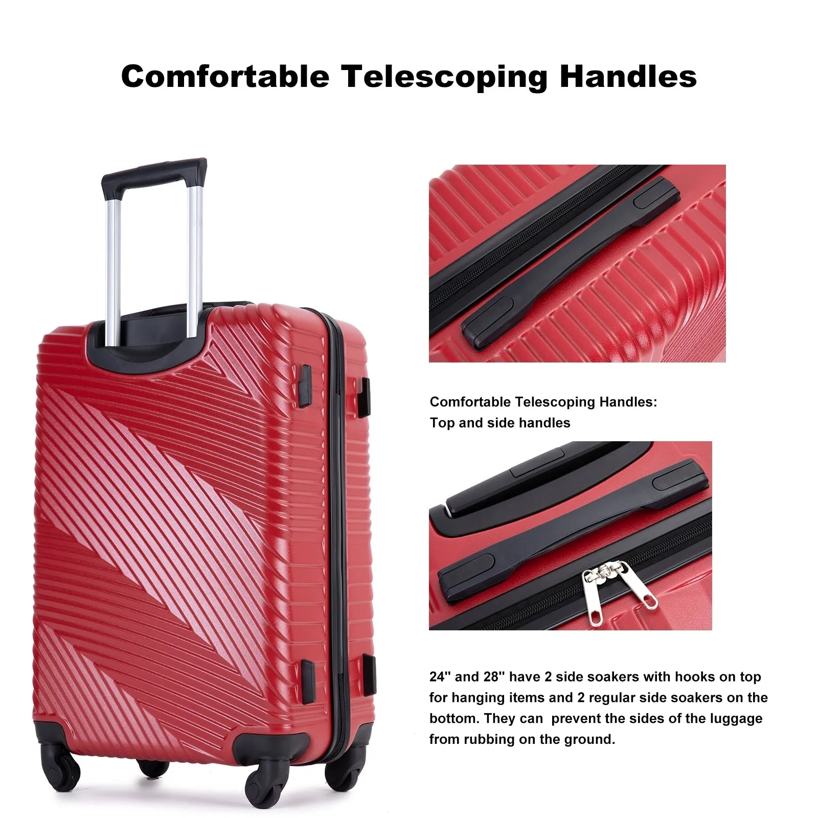 3 Piece Luggage Sets PC ABS Lightweight Suitcase with Two Hooks, Spinner Wheels, (20/24/28)