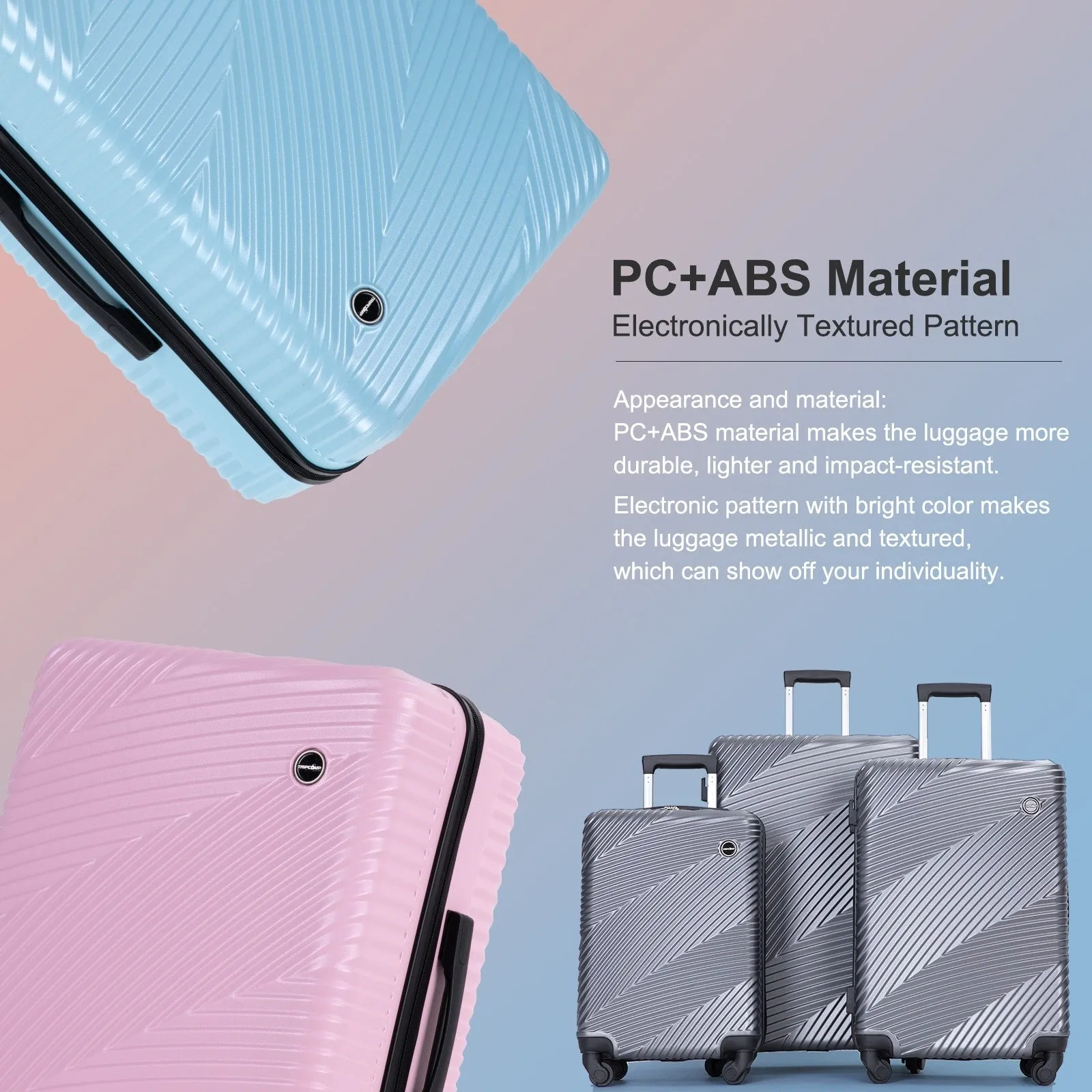 3 Piece Luggage Sets PC ABS Lightweight Suitcase with Two Hooks, Spinner Wheels, (20/24/28)