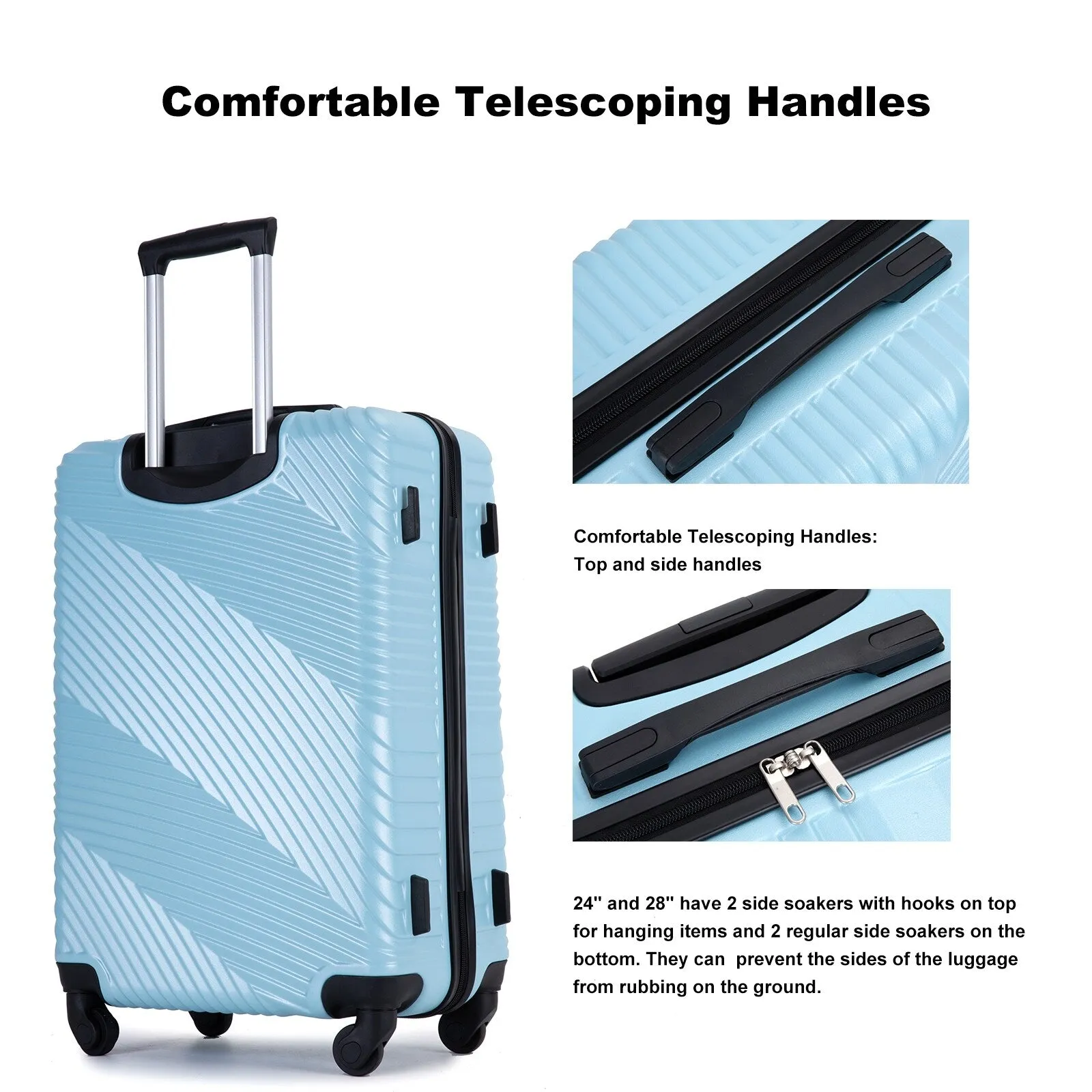 3 Piece Luggage Sets PC ABS Lightweight Suitcase with Two Hooks, Spinner Wheels, (20/24/28)