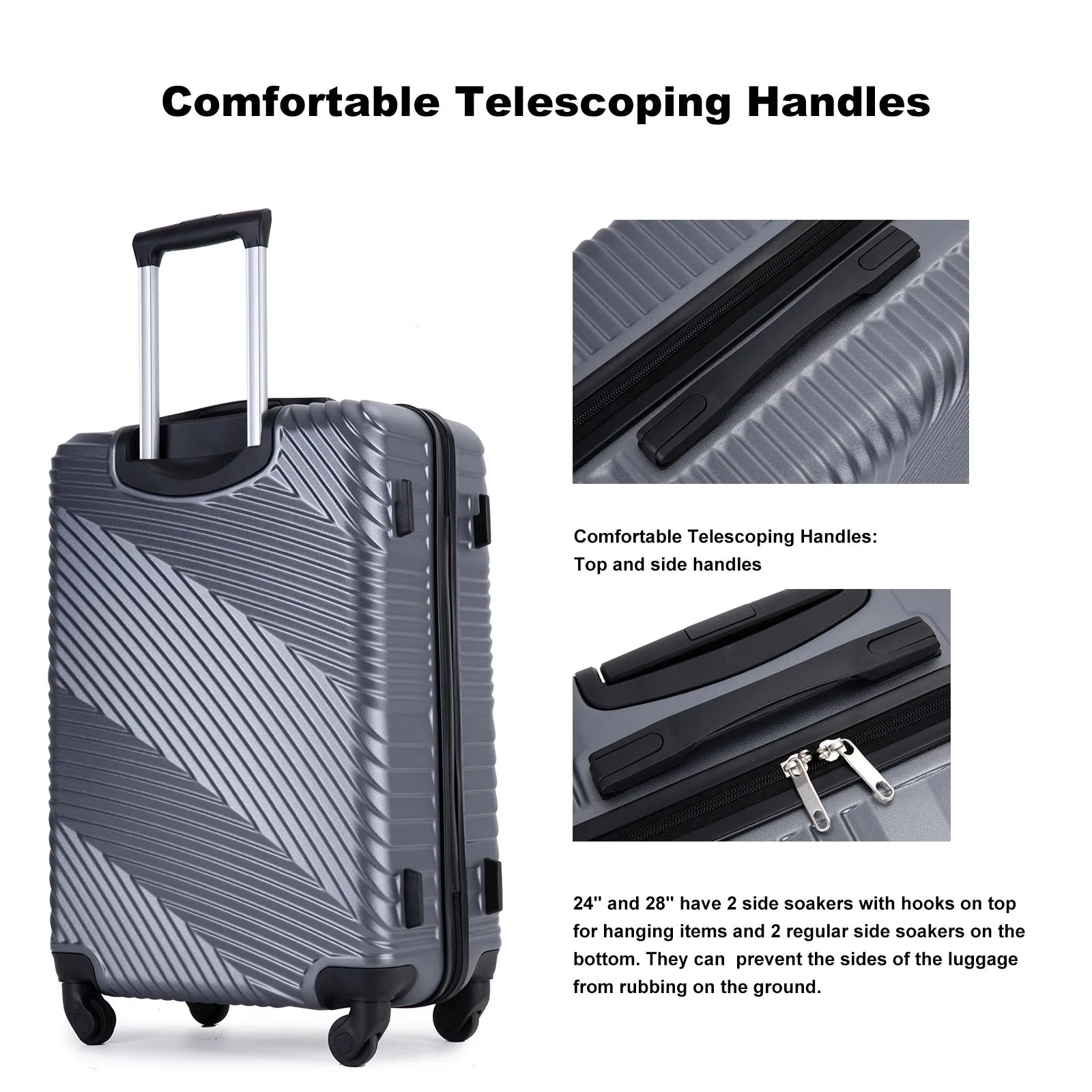 3 Piece Luggage Sets PC ABS Lightweight Suitcase with Two Hooks, Spinner Wheels, (20/24/28)