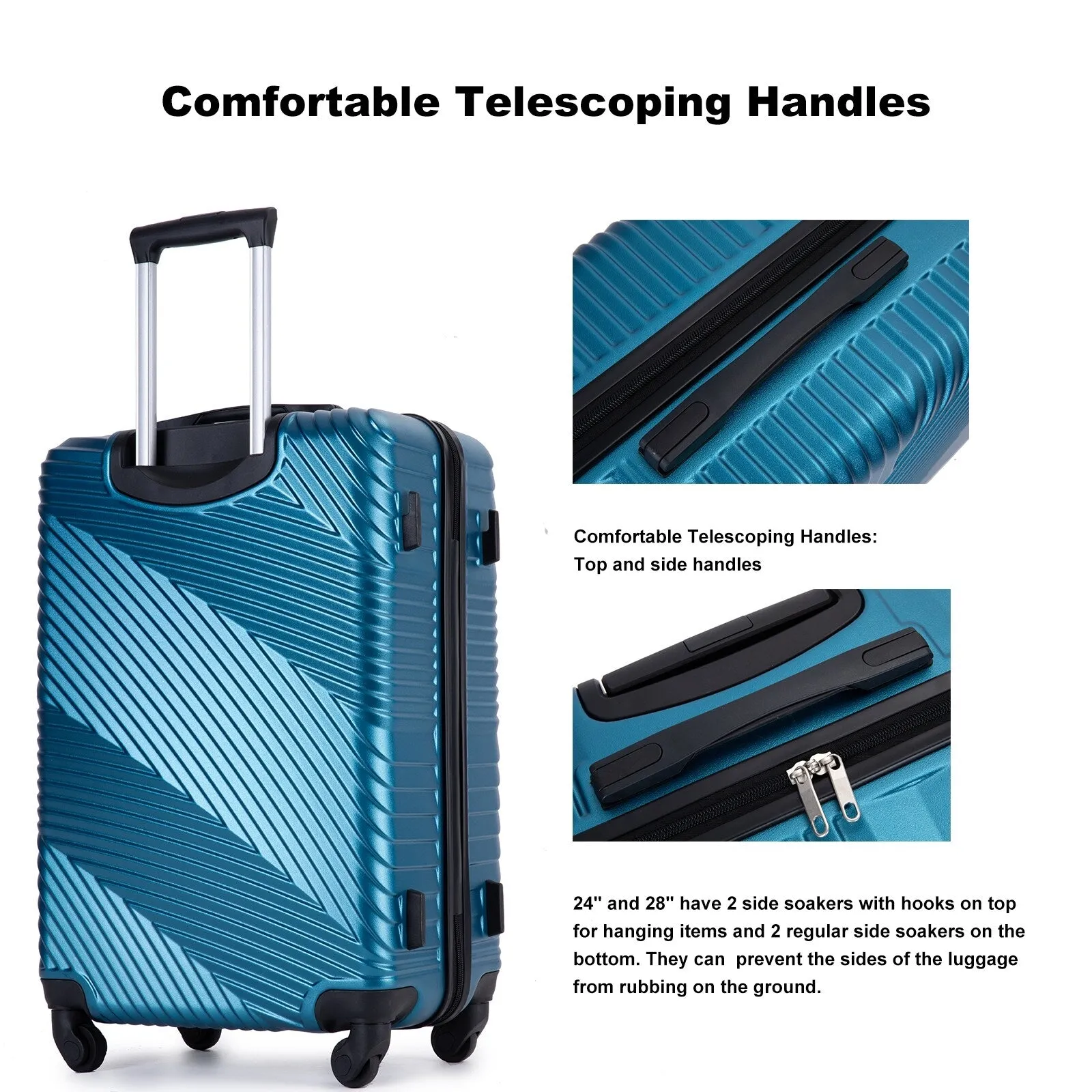 3 Piece Luggage Sets PC ABS Lightweight Suitcase with Two Hooks, Spinner Wheels, (20/24/28)