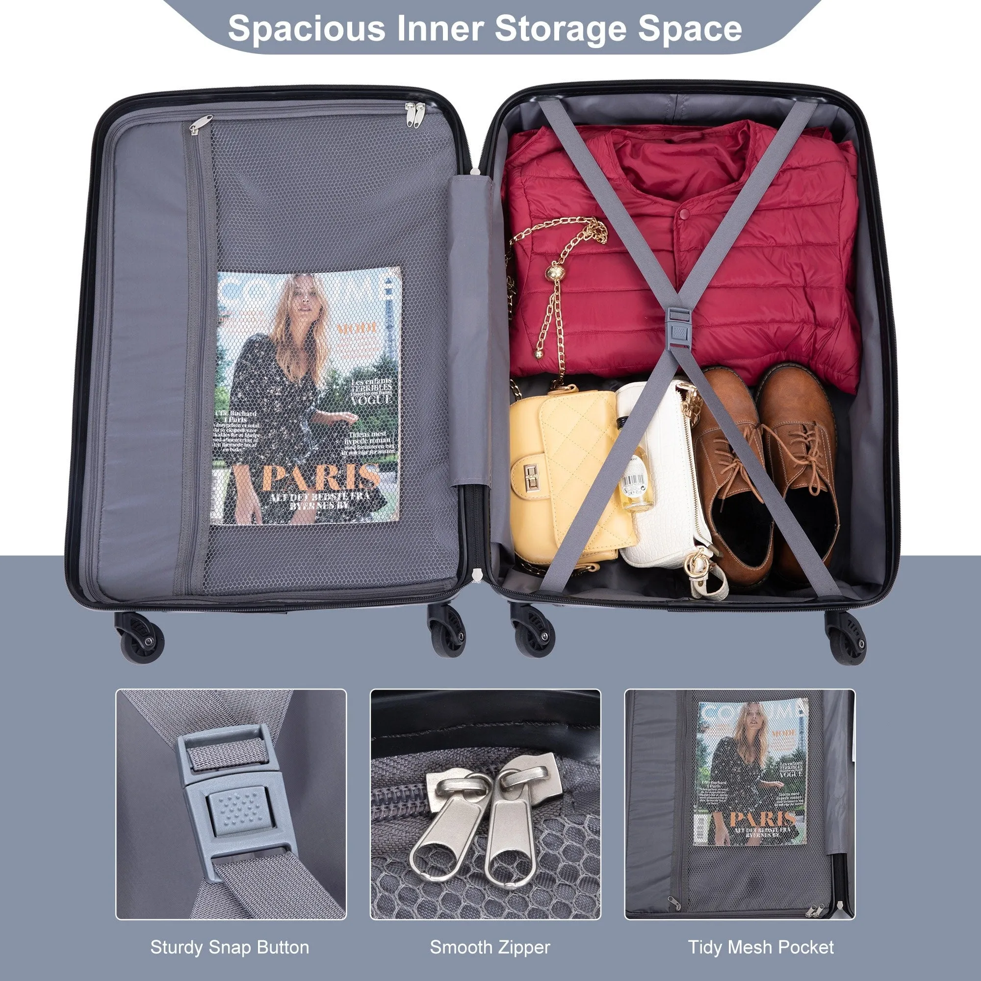 3 Piece Luggage Sets PC Lightweight & Durable Expandable Suitcase with Two Hooks, Spinner Wheels, TSA Lock, (21/25/29)