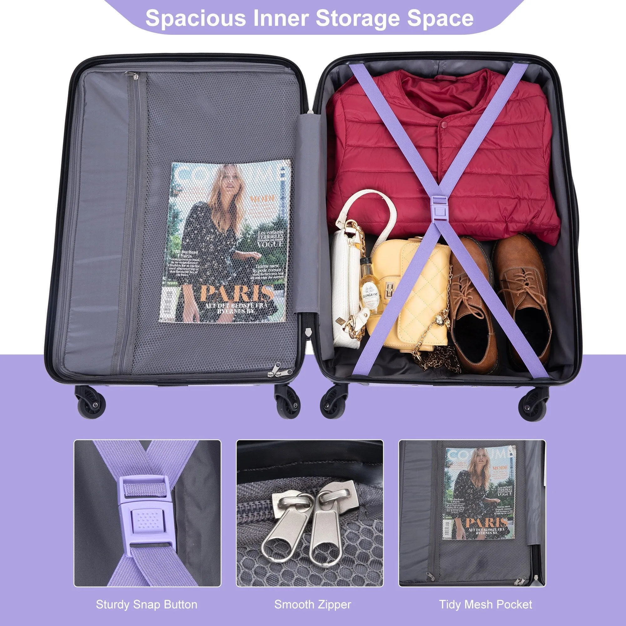 3 Piece Luggage Sets PC Lightweight & Durable Expandable Suitcase with Two Hooks, Spinner Wheels, TSA Lock, (21/25/29)
