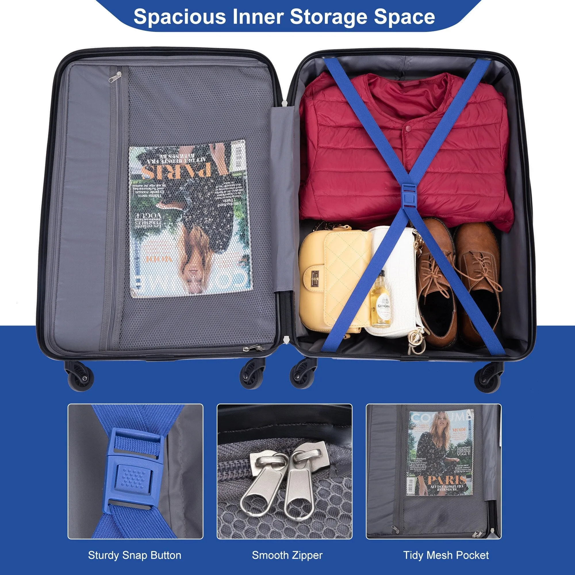 3 Piece Luggage Sets PC Lightweight & Durable Expandable Suitcase with Two Hooks, Spinner Wheels, TSA Lock, (21/25/29)