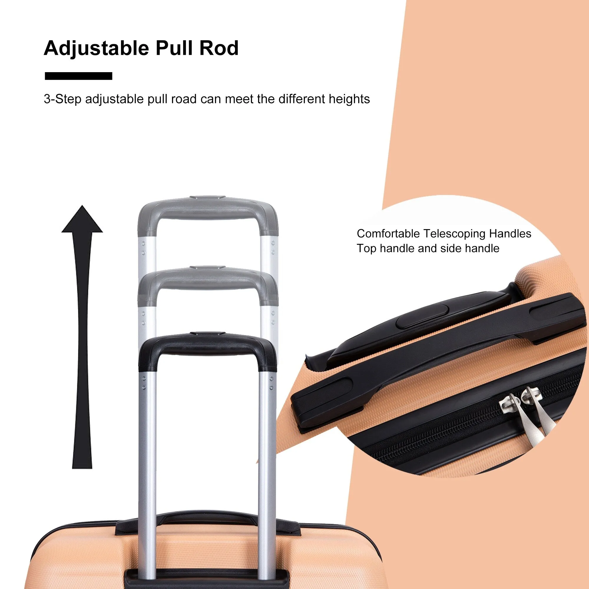 3 Piece Luggage Sets PC Lightweight & Durable Expandable Suitcase with Two Hooks, Spinner Wheels, TSA Lock, (21/25/29)