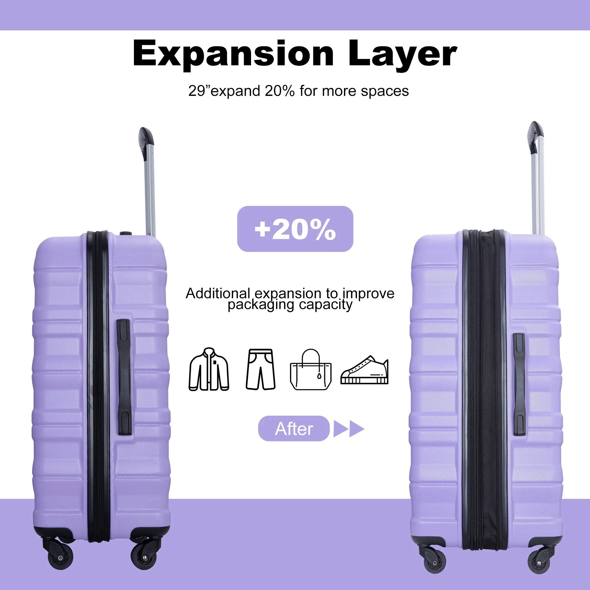 3 Piece Luggage Sets PC Lightweight & Durable Expandable Suitcase with Two Hooks, Spinner Wheels, TSA Lock, (21/25/29)