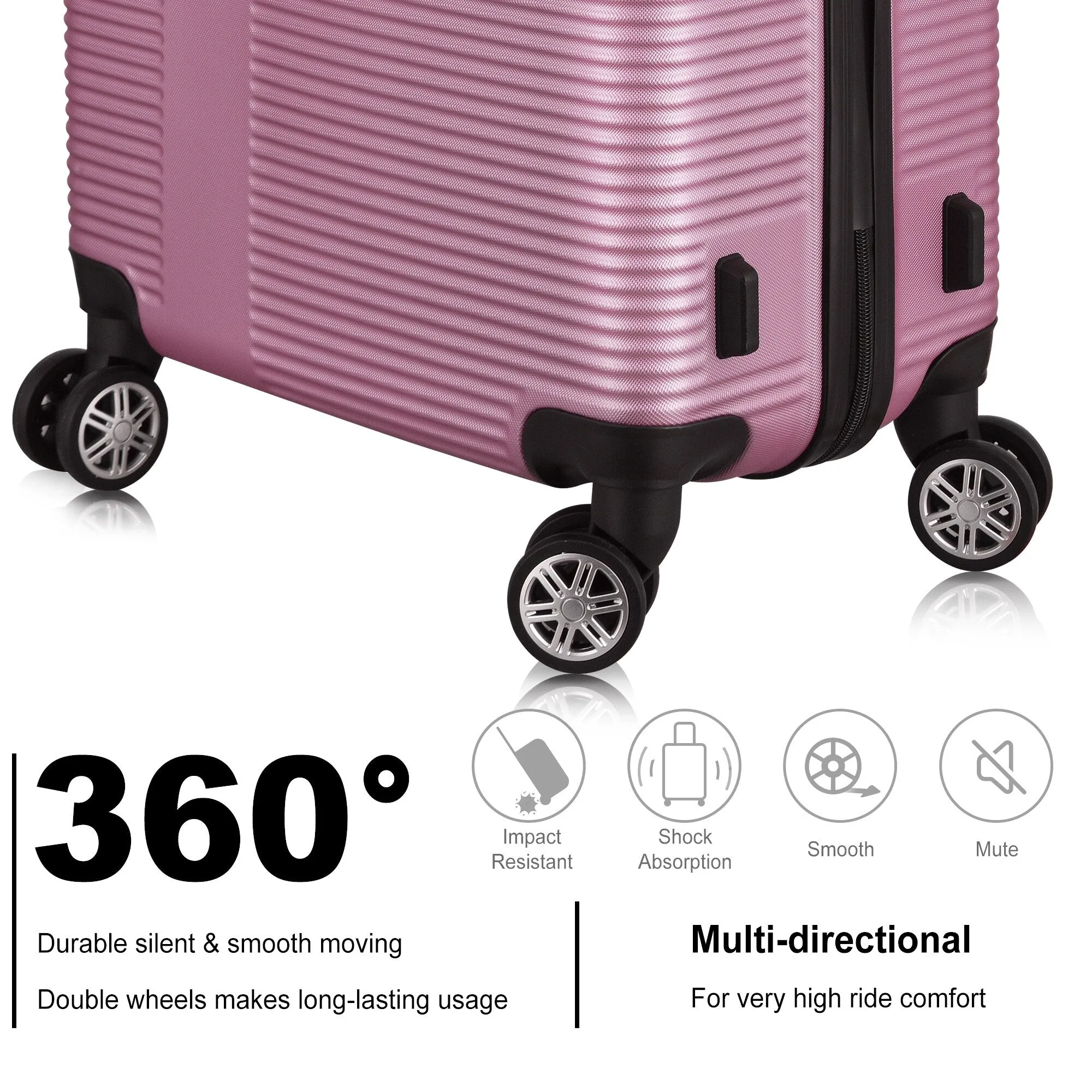 3 Piece Luggage with TSA Lock ABS, Durable Luggage Set, Lightweight Suitcase with Hooks, 20in/24in/28in